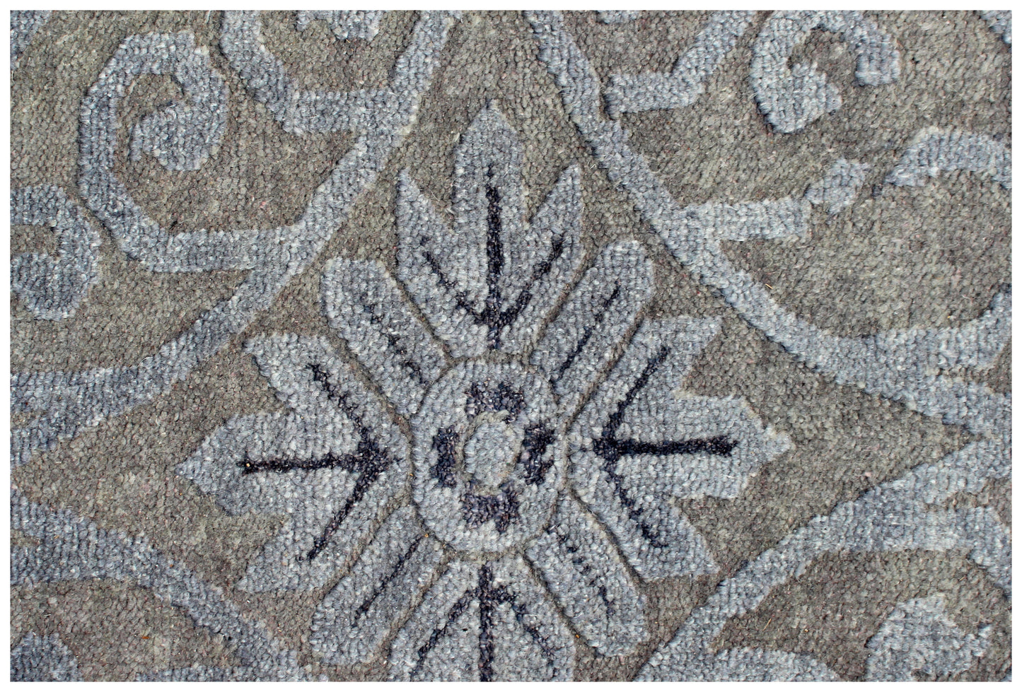 Geometric Tile Distressed 8x9.6 Wool Viscose Area Rug - Grey Blue Silver Vintage Antique Hand Knotted