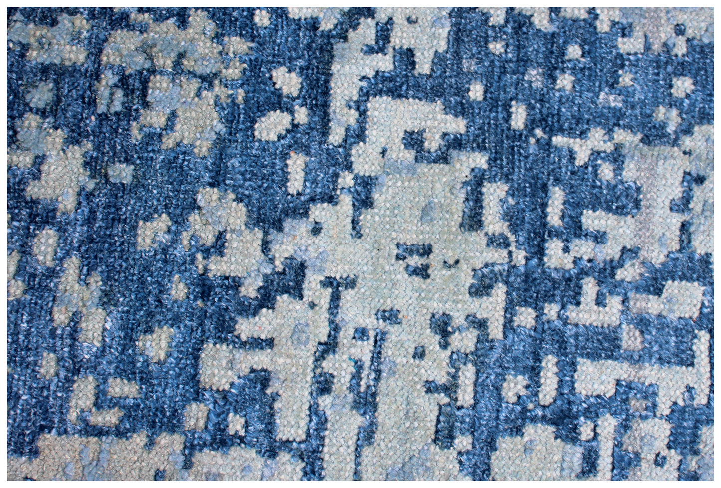 8x10 Light Blue Grey Navy Hand Knotted Wool Viscose Area Rug - Vintage Antique Abstract Distressed