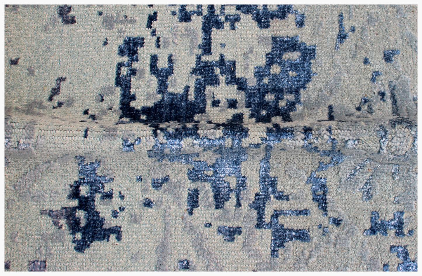 8x10 Light Blue Grey Navy Hand Knotted Wool Viscose Area Rug - Vintage Antique Abstract Distressed