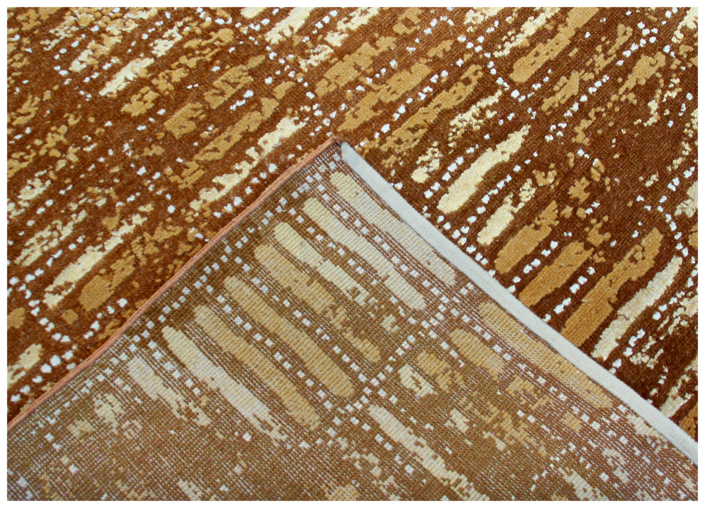 Gold Brown Beige Vintage Antique 8x10 Wool Viscose Area Rug - Hand Knotted Striped Abstract Distressed