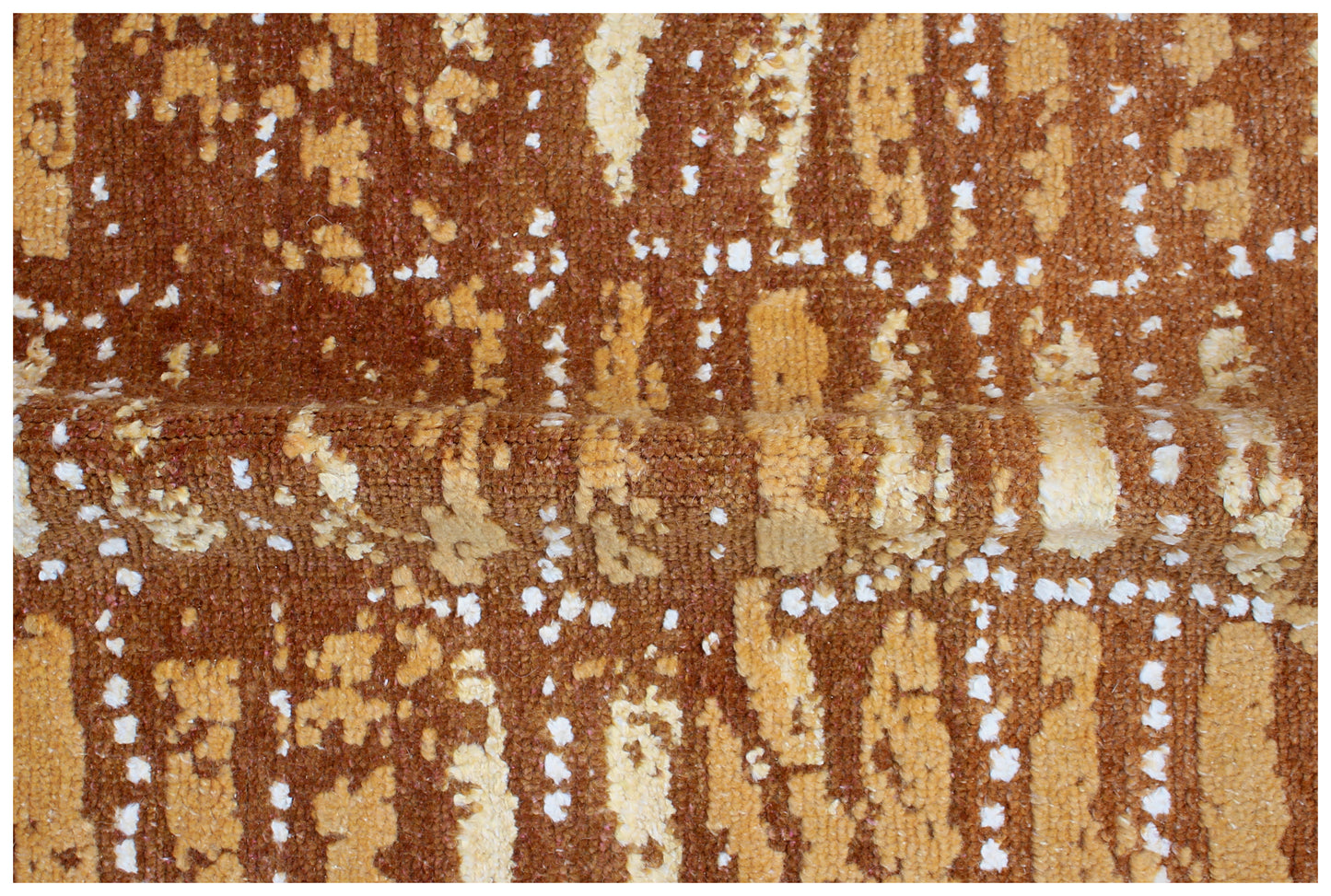 Gold Brown Beige Vintage Antique 8x10 Wool Viscose Area Rug - Hand Knotted Striped Abstract Distressed