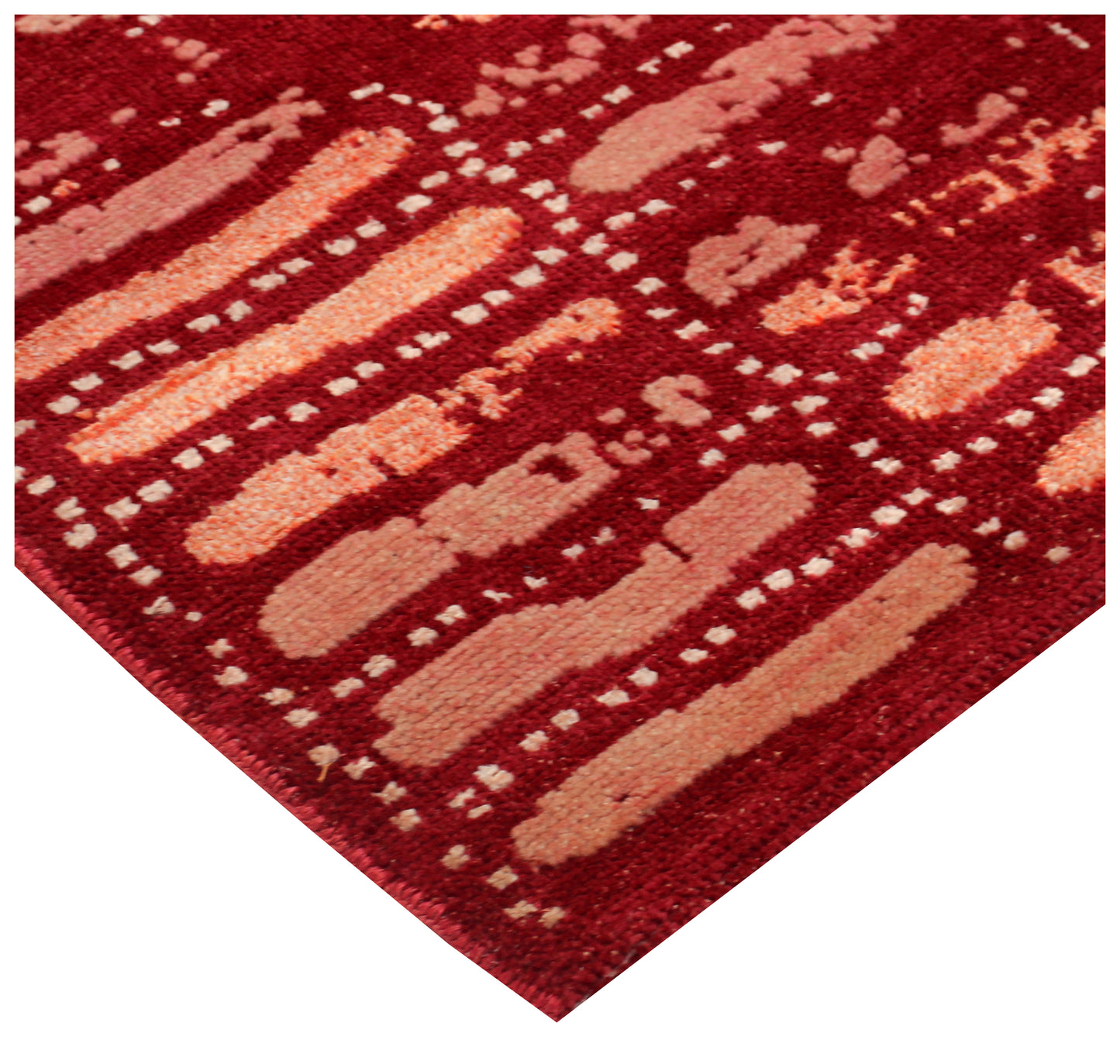 Striped Distressed Wool Viscose 8x10 Area Rug - Red Pink Rust Vintage Antique Hand Knotted Abstract
