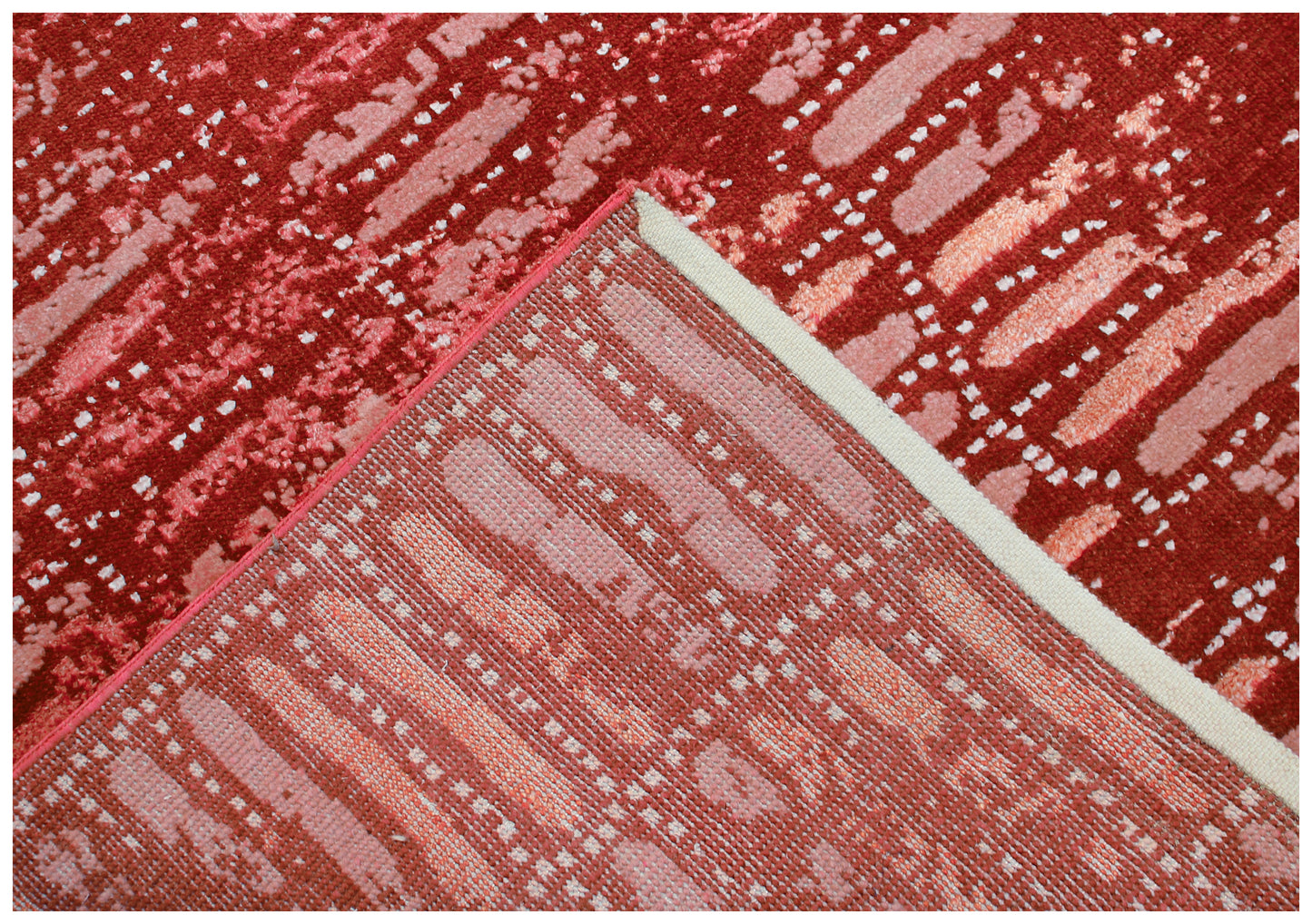Striped Distressed Wool Viscose 8x10 Area Rug - Red Pink Rust Vintage Antique Hand Knotted Abstract