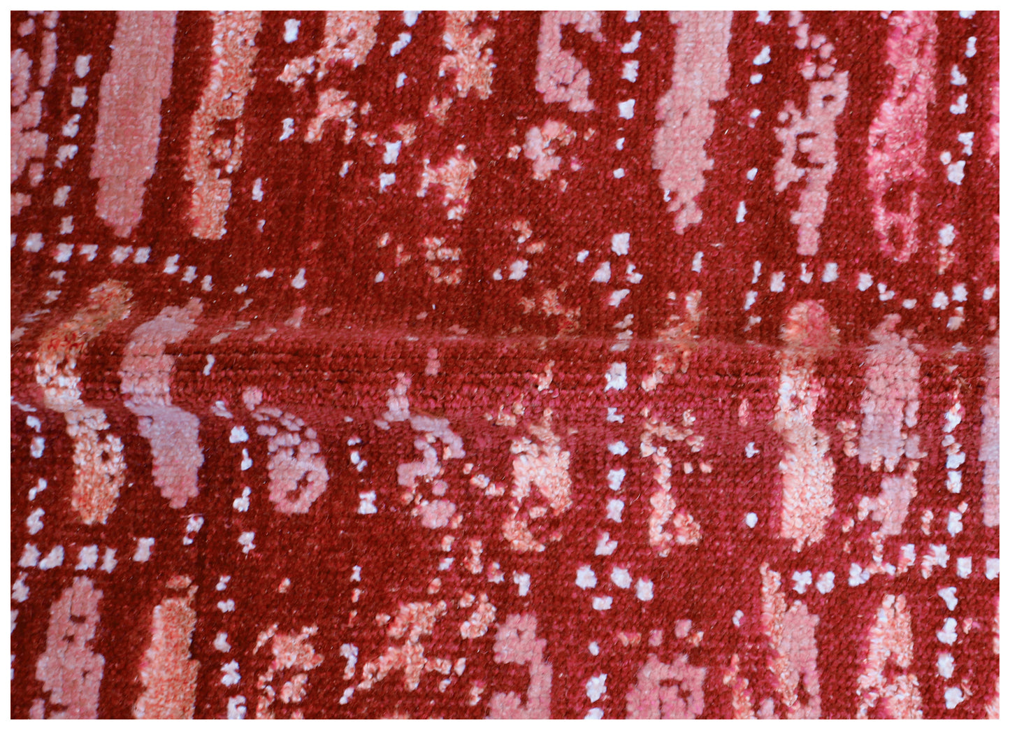 Striped Distressed Wool Viscose 8x10 Area Rug - Red Pink Rust Vintage Antique Hand Knotted Abstract