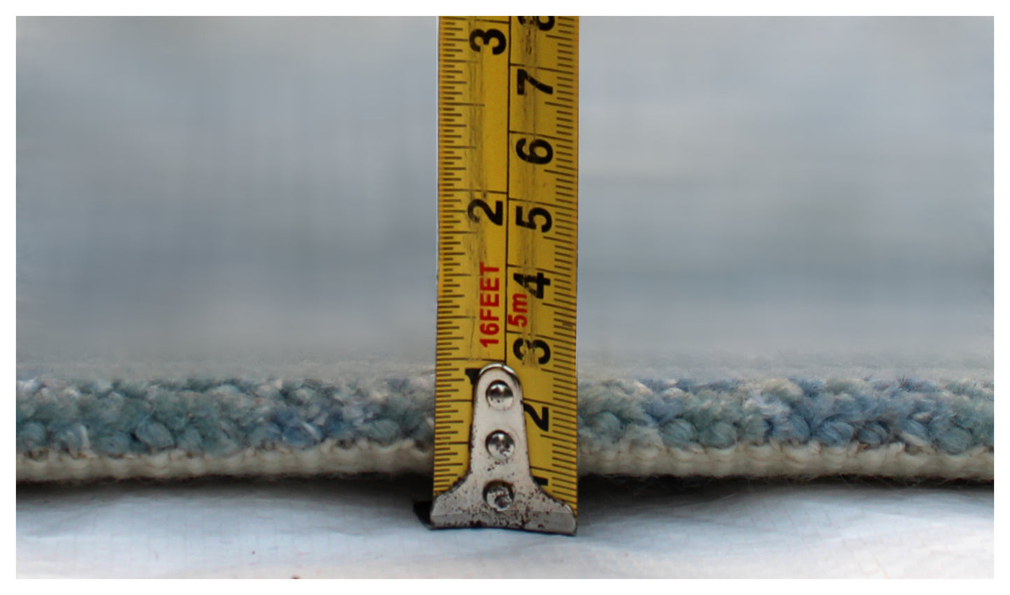 Distressed Abstract Hand Knotted 8x9.6 Wool Viscose Area Rug - Light Blue Navy Grey Vintage Antique