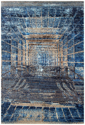 5.6x8 Contemporary Abstract Wool Rug - Hand Knotted Blue Grey