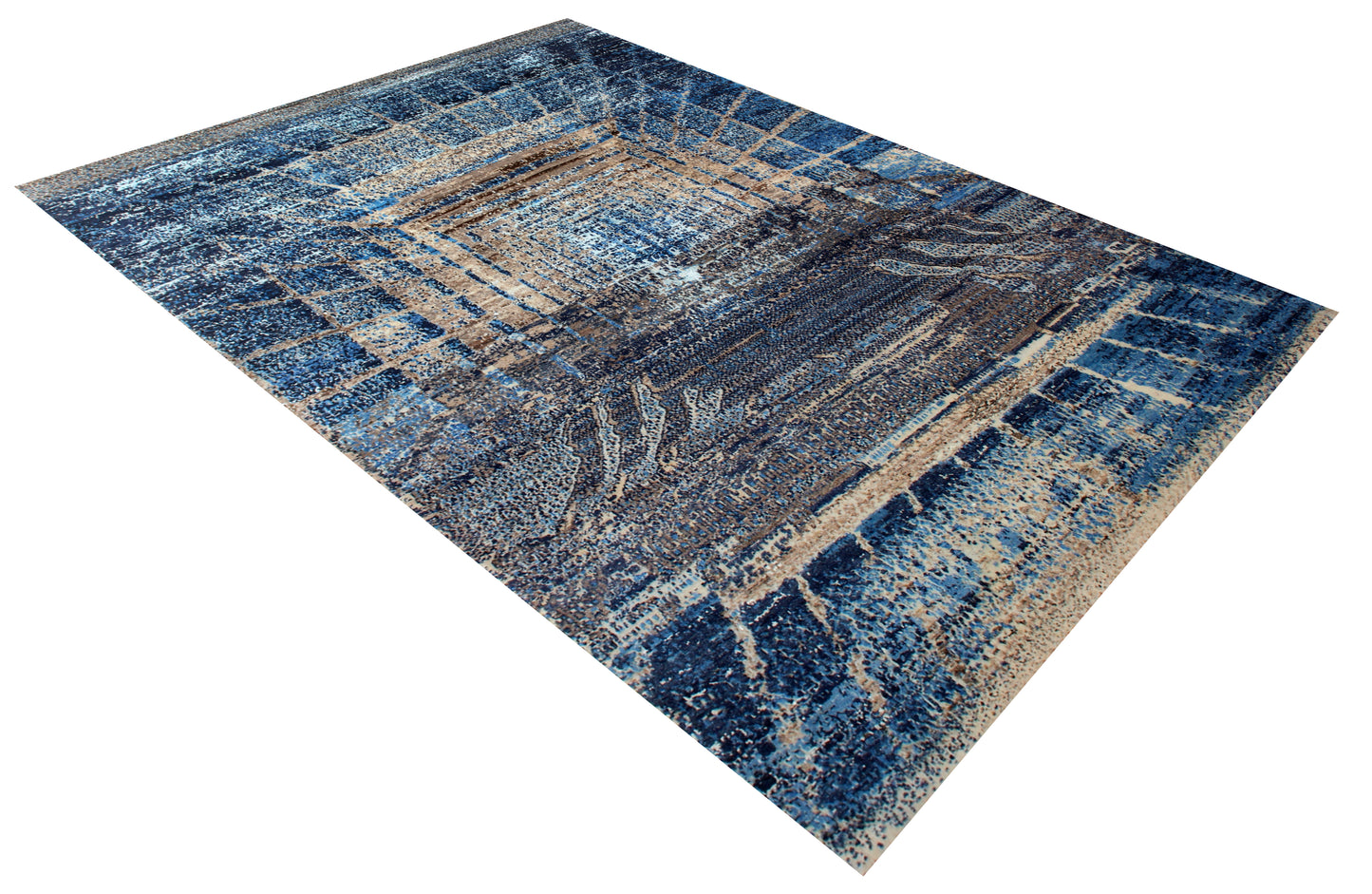 5.6x8 Contemporary Abstract Wool Rug - Hand Knotted Blue Grey