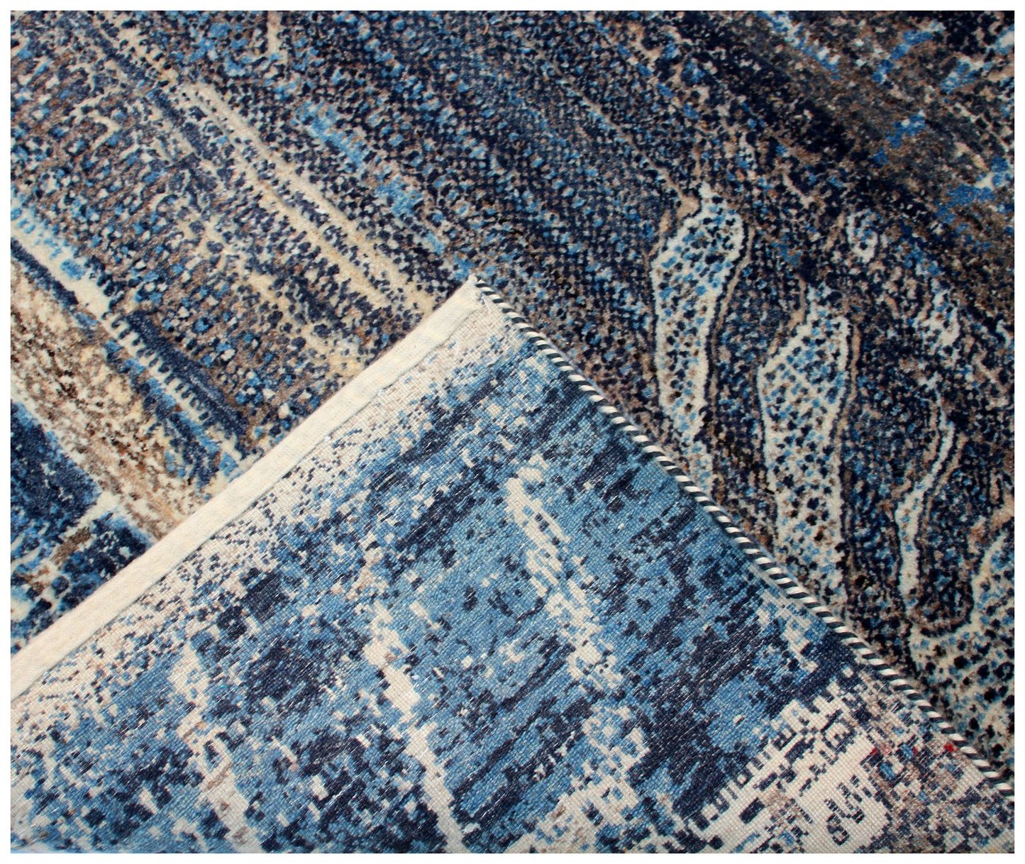 5.6x8 Contemporary Abstract Wool Rug - Hand Knotted Blue Grey