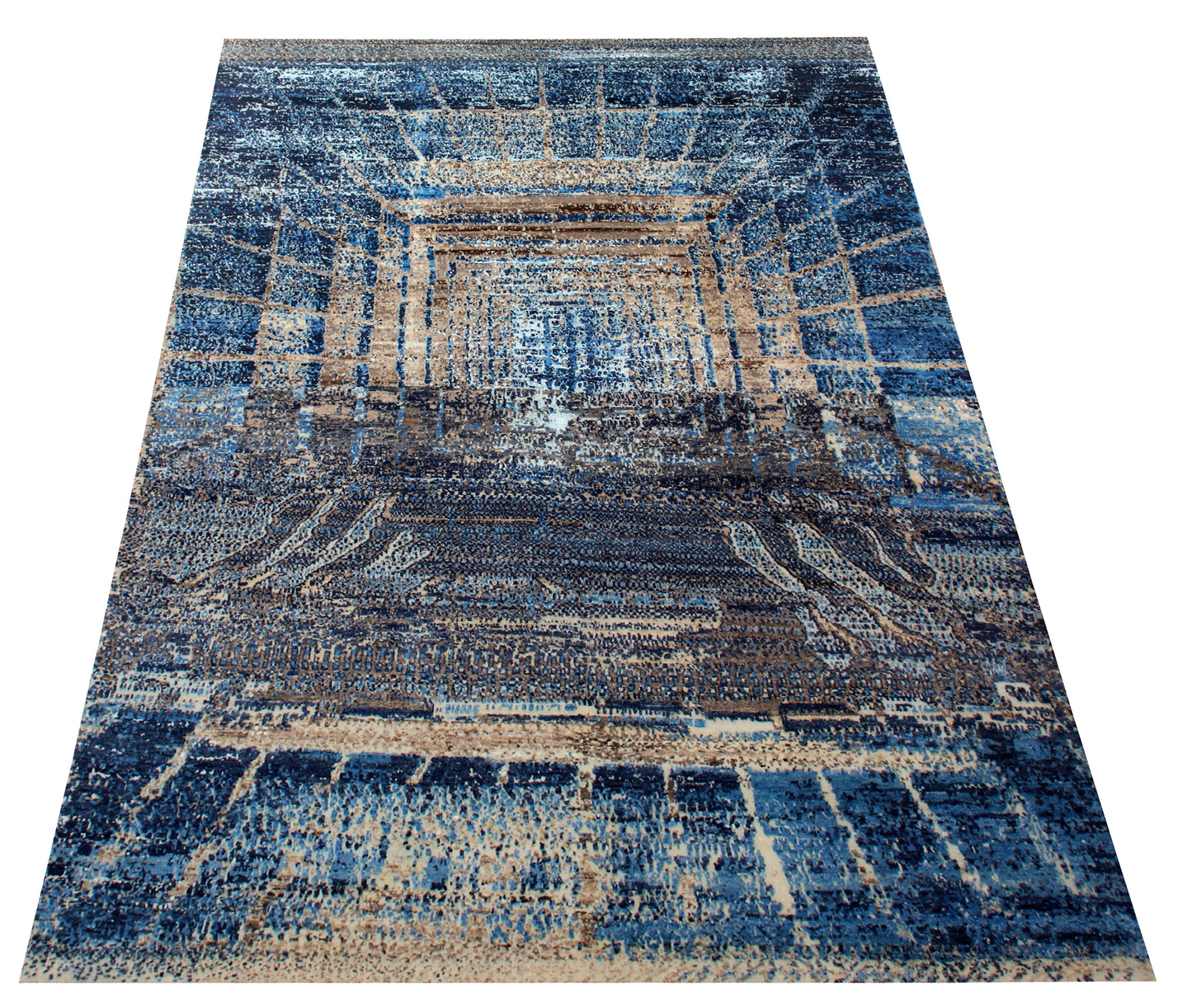 5.6x8 Contemporary Abstract Wool Rug - Hand Knotted Blue Grey
