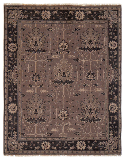 Brown Taupe Oushak Floral Hand Knotted Wool Vintage 8x10 Bhadohi Area Rug