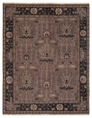 Brown Taupe Oushak Floral Hand Knotted Wool Vintage 8x10 Bhadohi Area Rug