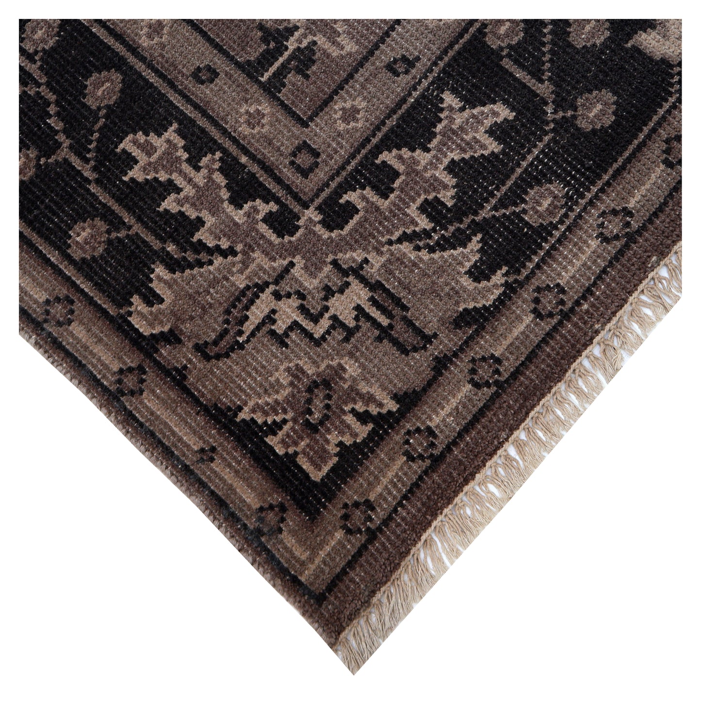 Brown Taupe Oushak Floral Hand Knotted Wool Vintage 8x10 Bhadohi Area Rug