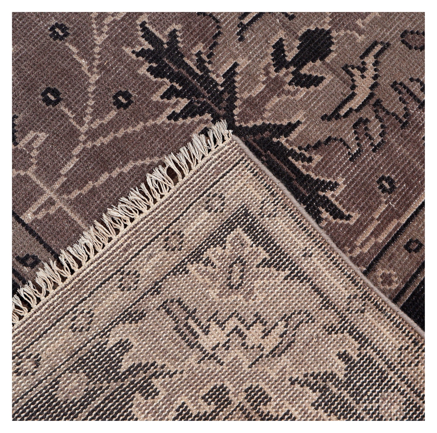 Brown Taupe Oushak Floral Hand Knotted Wool Vintage 8x10 Bhadohi Area Rug