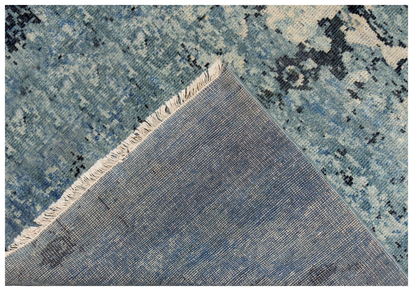 Modern Abstract Blue, Beige and Charcoal Hand Knotted 8x10 Wool Area Rug