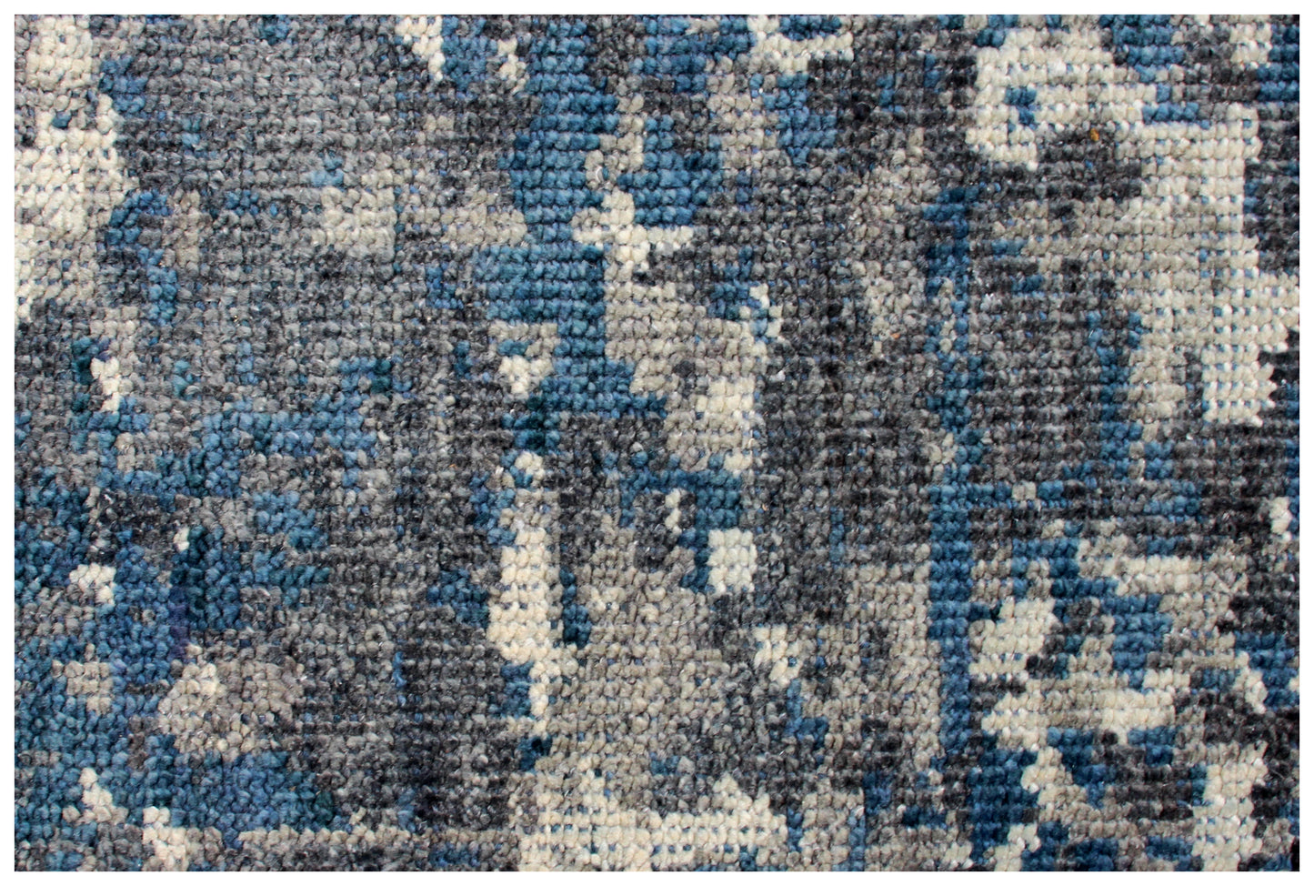 Wool Hand Knotted Rug 8x10 - Navy Blue Beige Modern Abstract Distressed 40 Knots Bhadohi Rugs