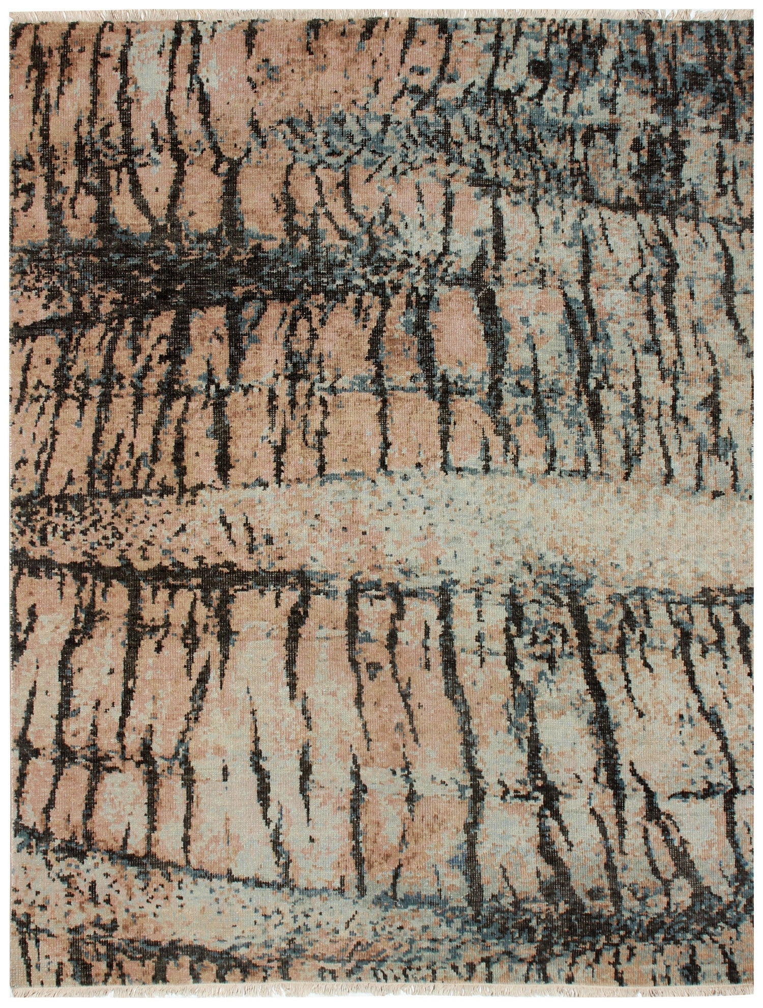 Earth Tone Rock Crack Design Modern Abstract 8x9.6 Hand Knotted Wool Rug.