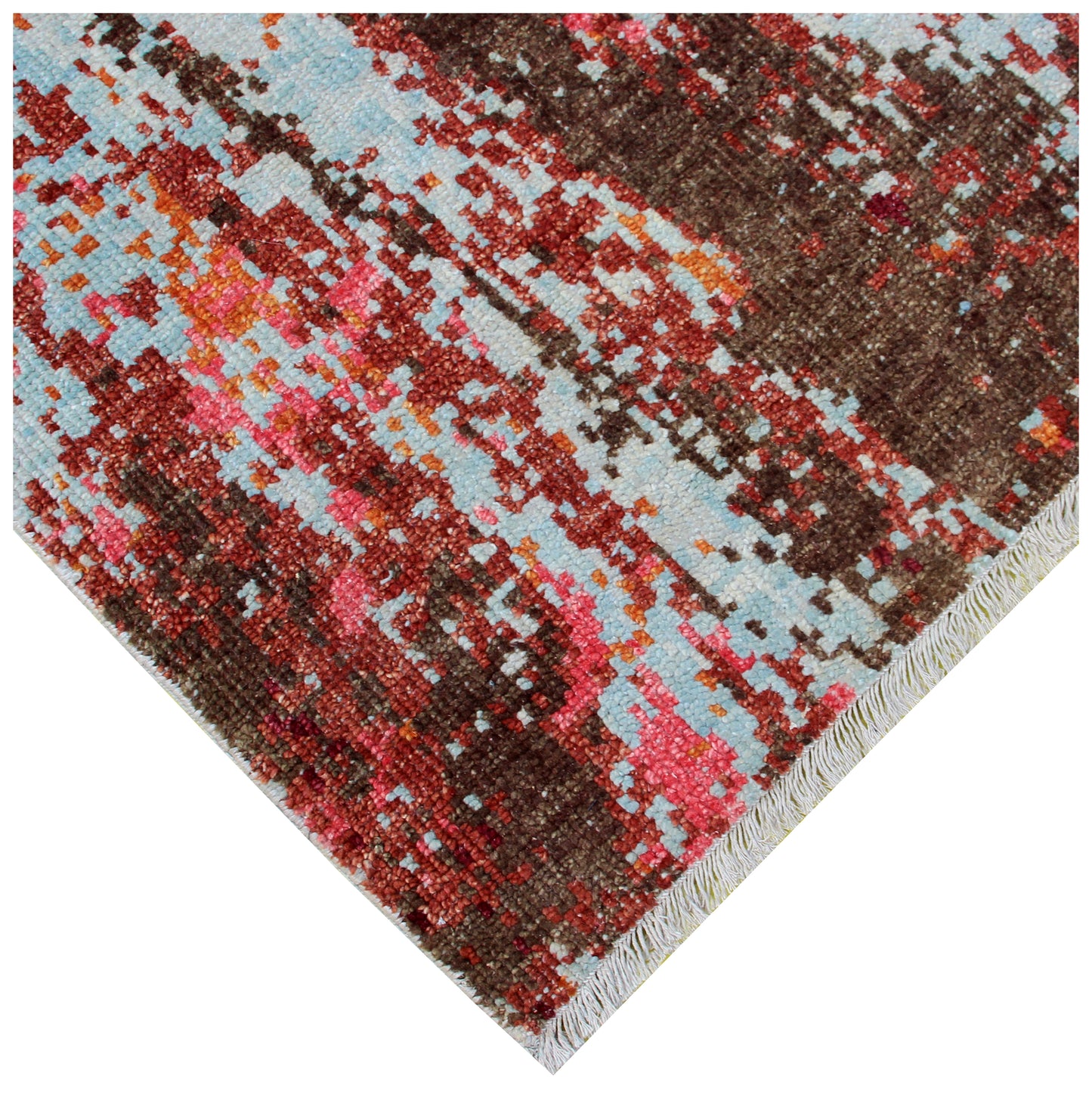 Contemporary Hand Knotted Wool Rug 8x10 - Red Pink Blue Modern Abstract 40 Knots Bhadohi Rugs