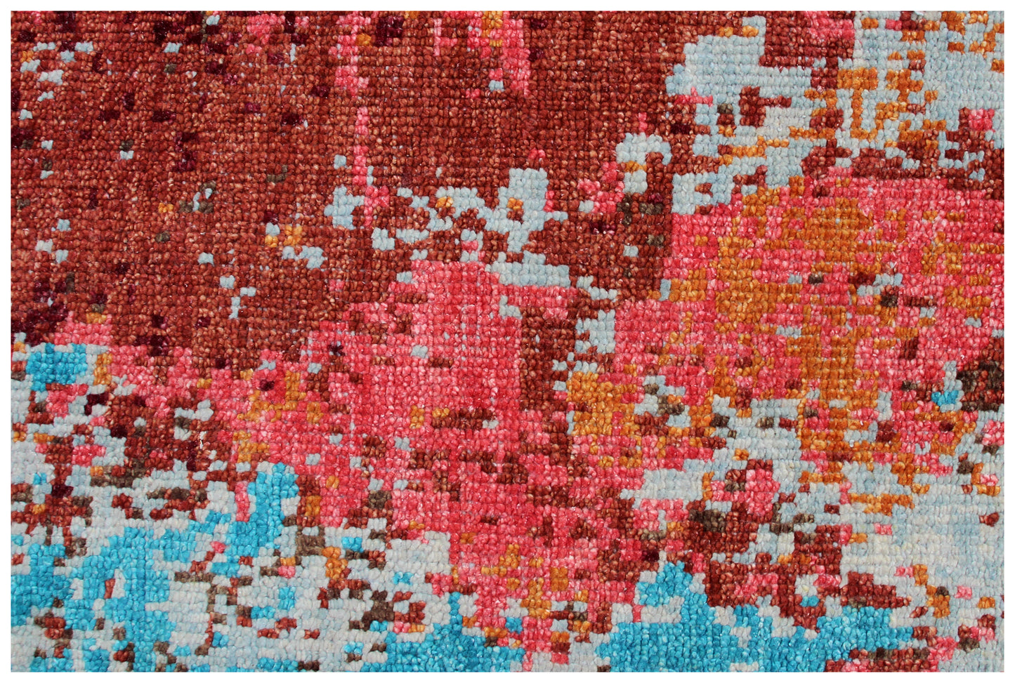 Contemporary Hand Knotted Wool Rug 8x10 - Red Pink Blue Modern Abstract 40 Knots Bhadohi Rugs