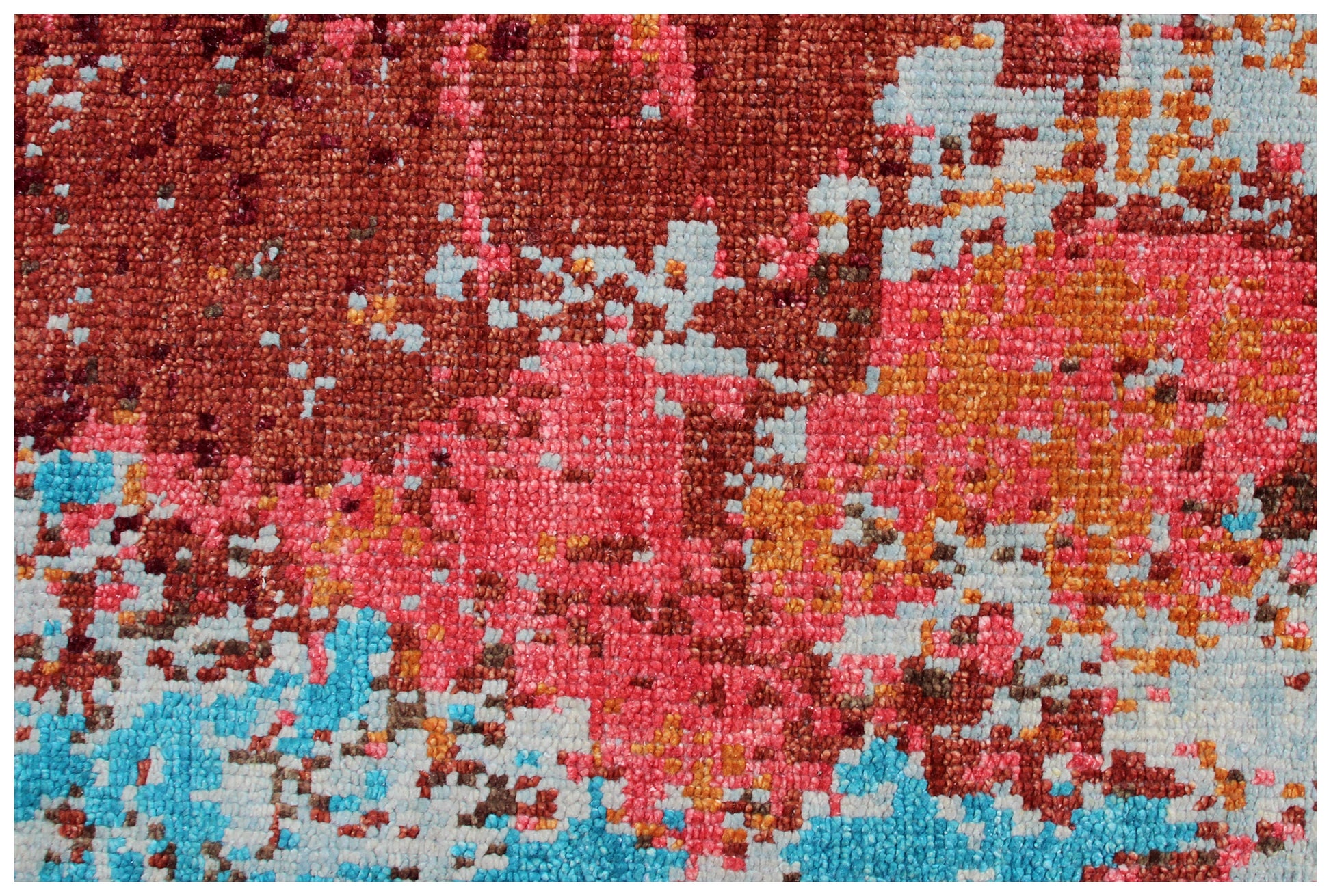 Contemporary Hand Knotted Wool Rug 8x10 - Red Pink Blue Modern Abstract 40 Knots Bhadohi Rugs