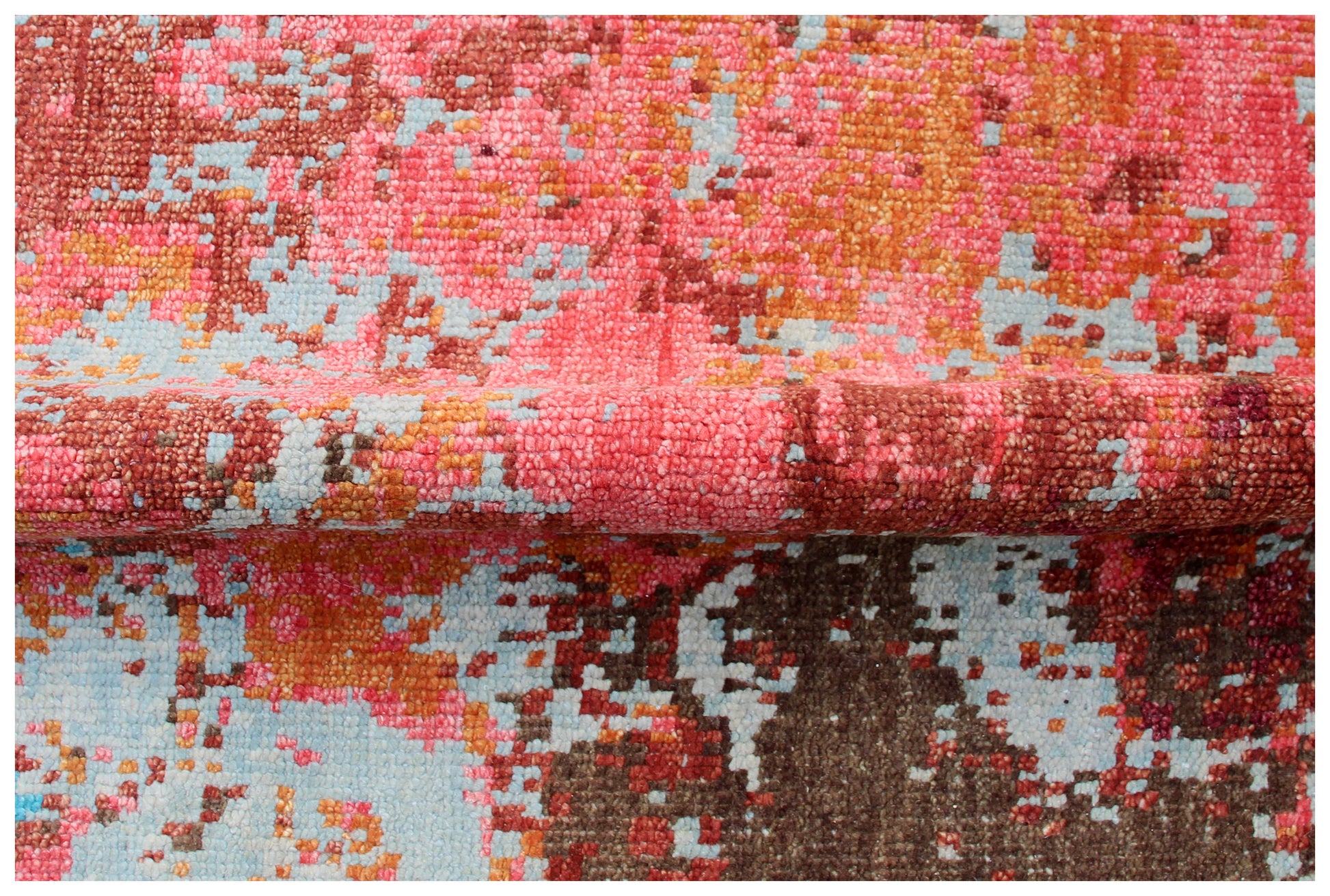 Contemporary Hand Knotted Wool Rug 8x10 - Red Pink Blue Modern Abstract 40 Knots Bhadohi Rugs