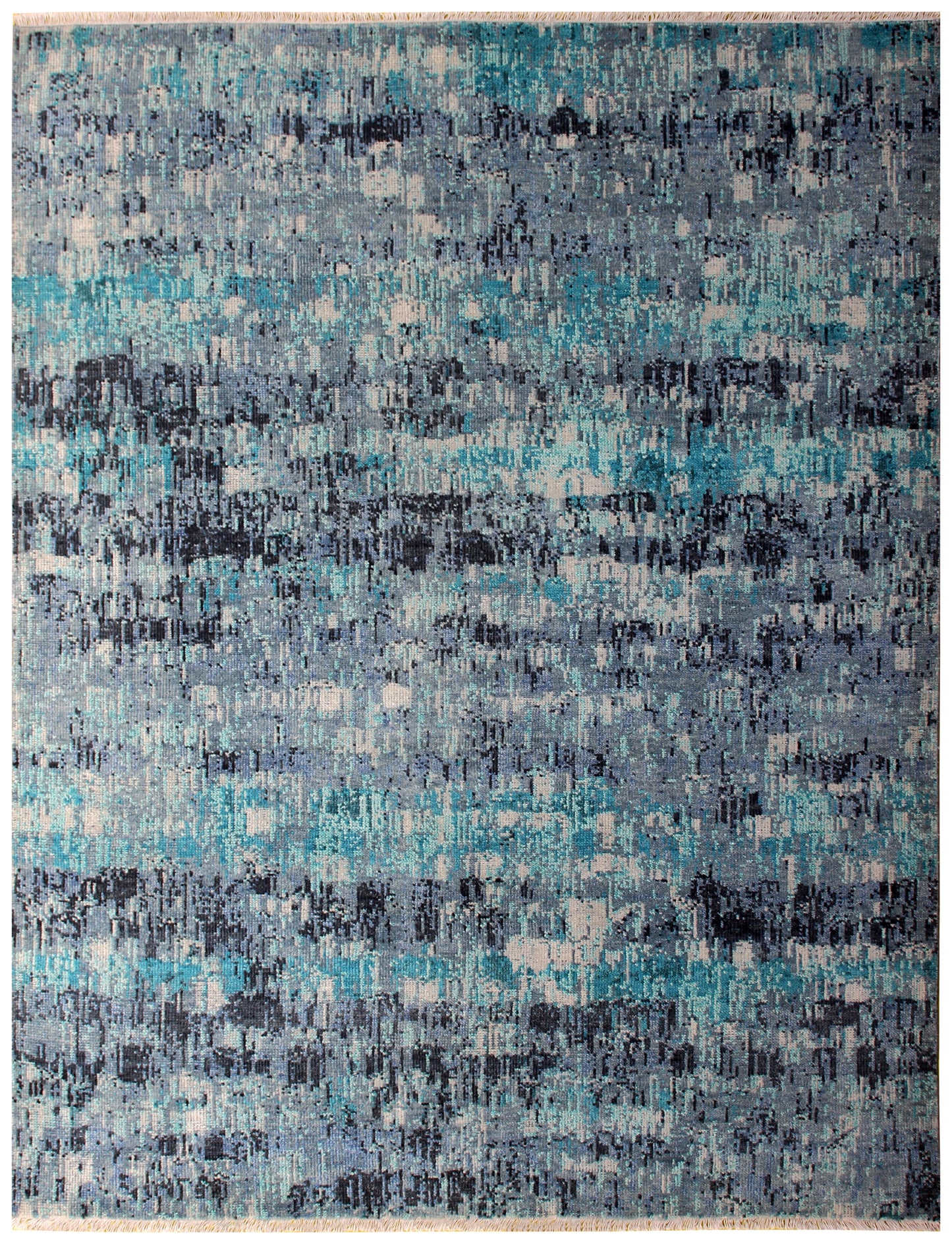 Premium Hand Knotted Wool Rug 8x10 - Teal Grey Modern Abstract 40 KPSI Bhadohi Rugs
