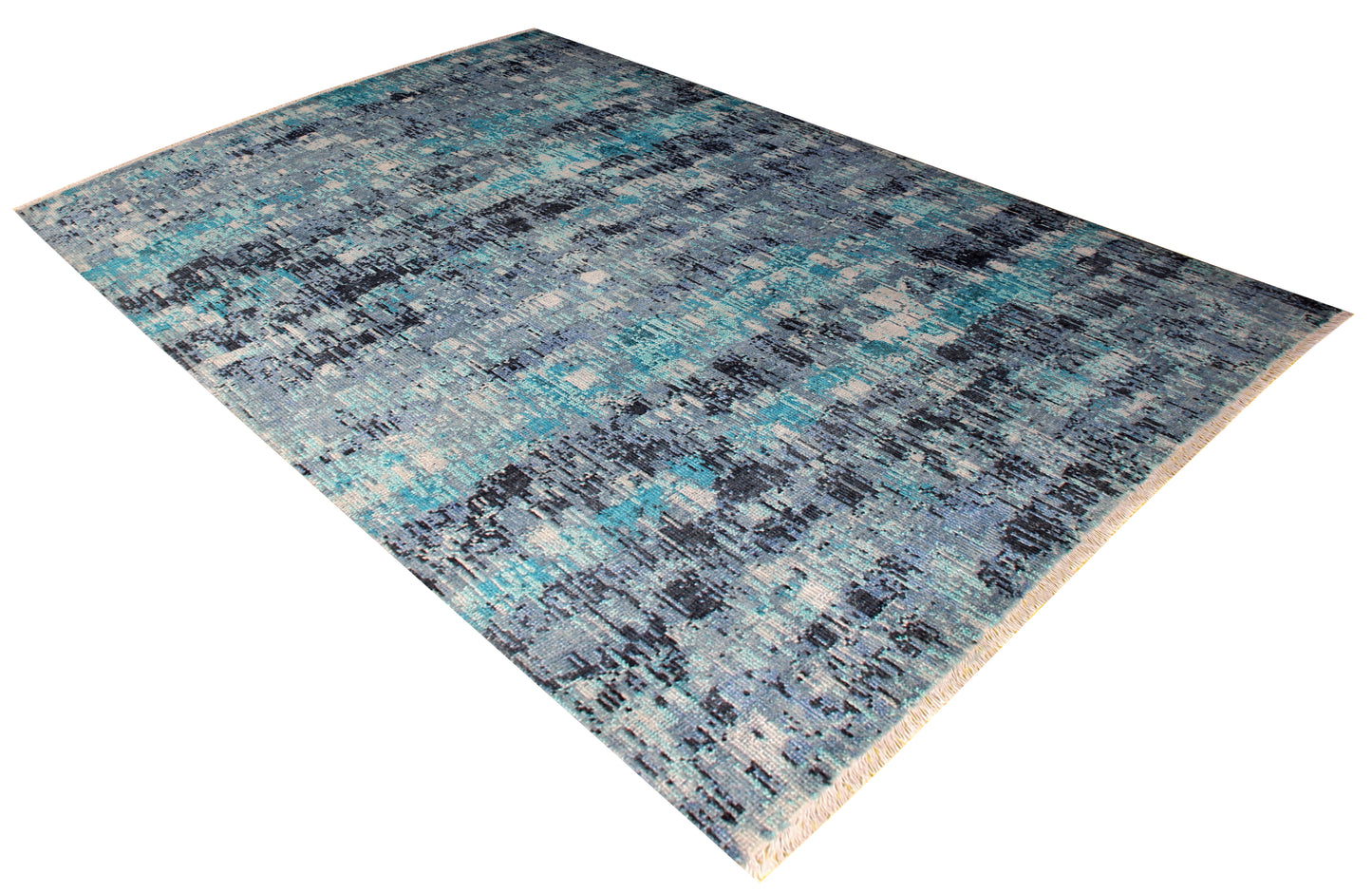 Premium Hand Knotted Wool Rug 8x10 - Teal Grey Modern Abstract 40 KPSI Bhadohi Rugs
