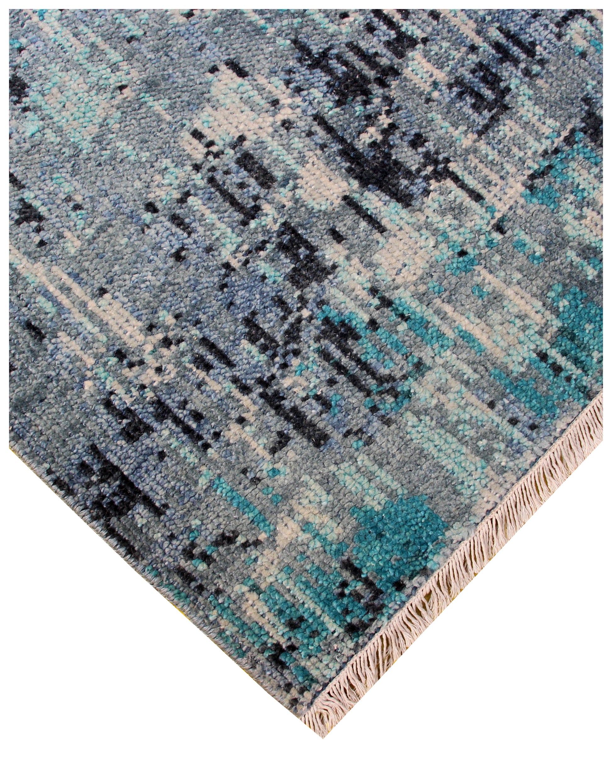 Premium Hand Knotted Wool Rug 8x10 - Teal Grey Modern Abstract 40 KPSI Bhadohi Rugs