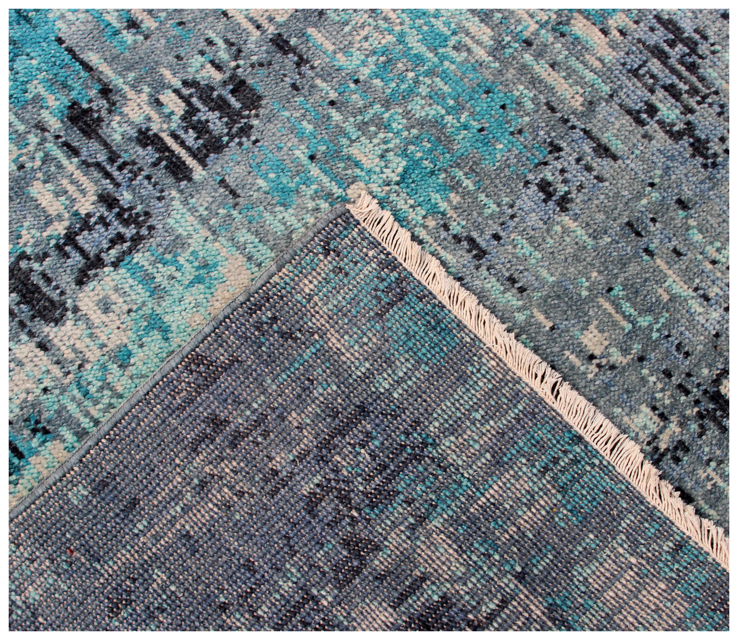 Premium Hand Knotted Wool Rug 8x10 - Teal Grey Modern Abstract 40 KPSI Bhadohi Rugs