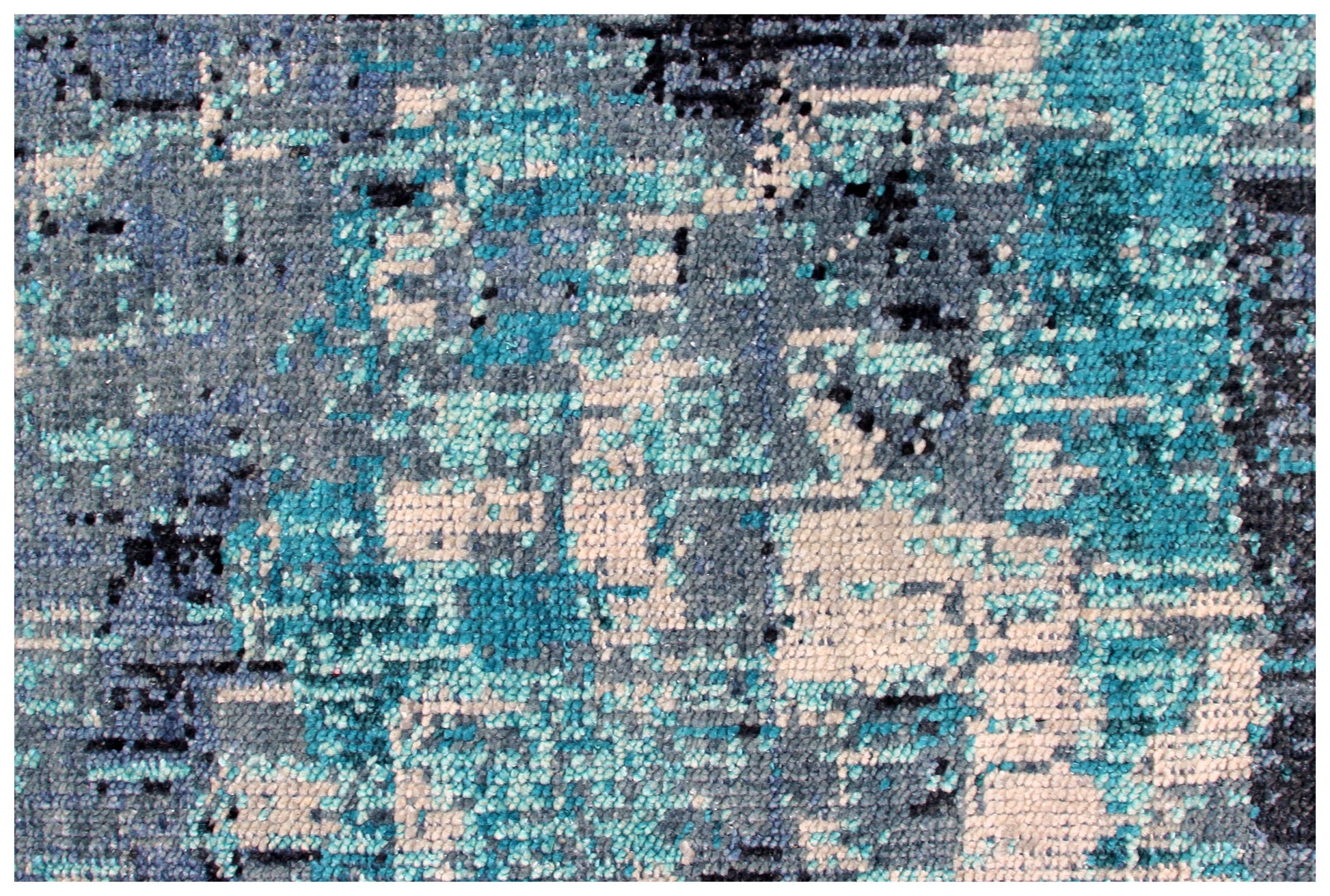 Premium Hand Knotted Wool Rug 8x10 - Teal Grey Modern Abstract 40 KPSI Bhadohi Rugs