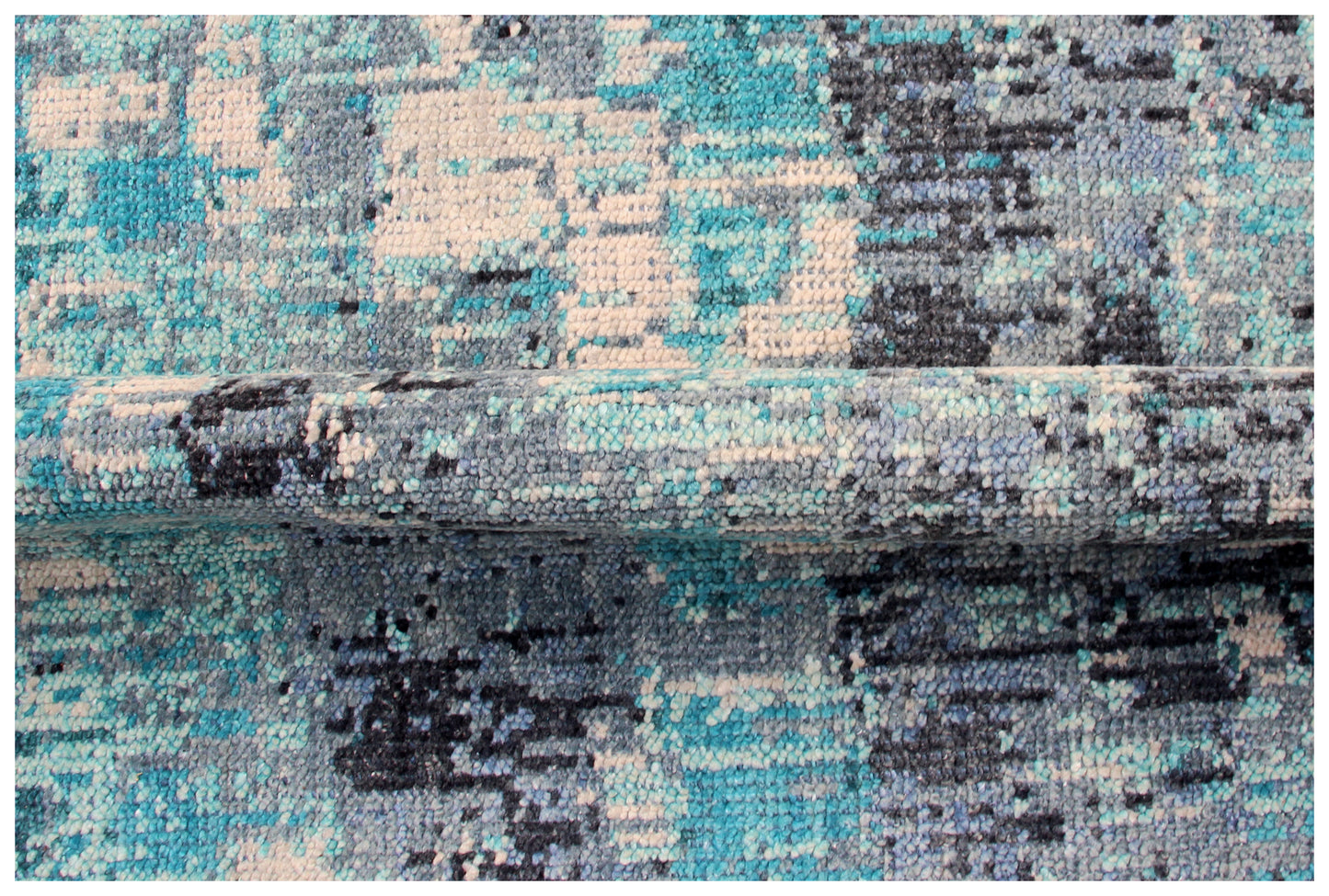 Premium Hand Knotted Wool Rug 8x10 - Teal Grey Modern Abstract 40 KPSI Bhadohi Rugs