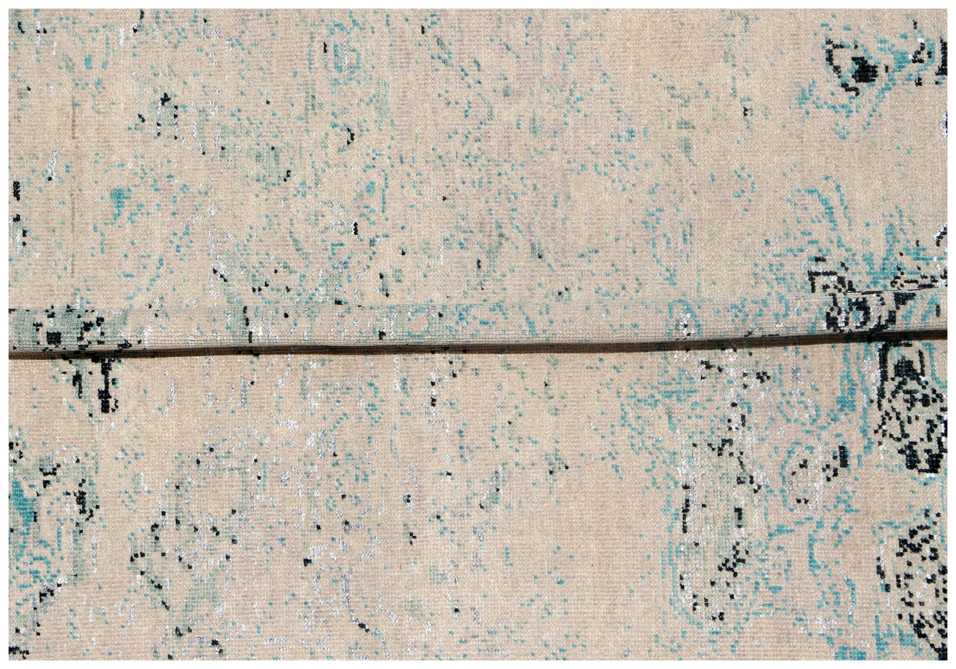 8x10 Modern Abstract Beige Teal Charcoal Hand Knotted Wool Rug.