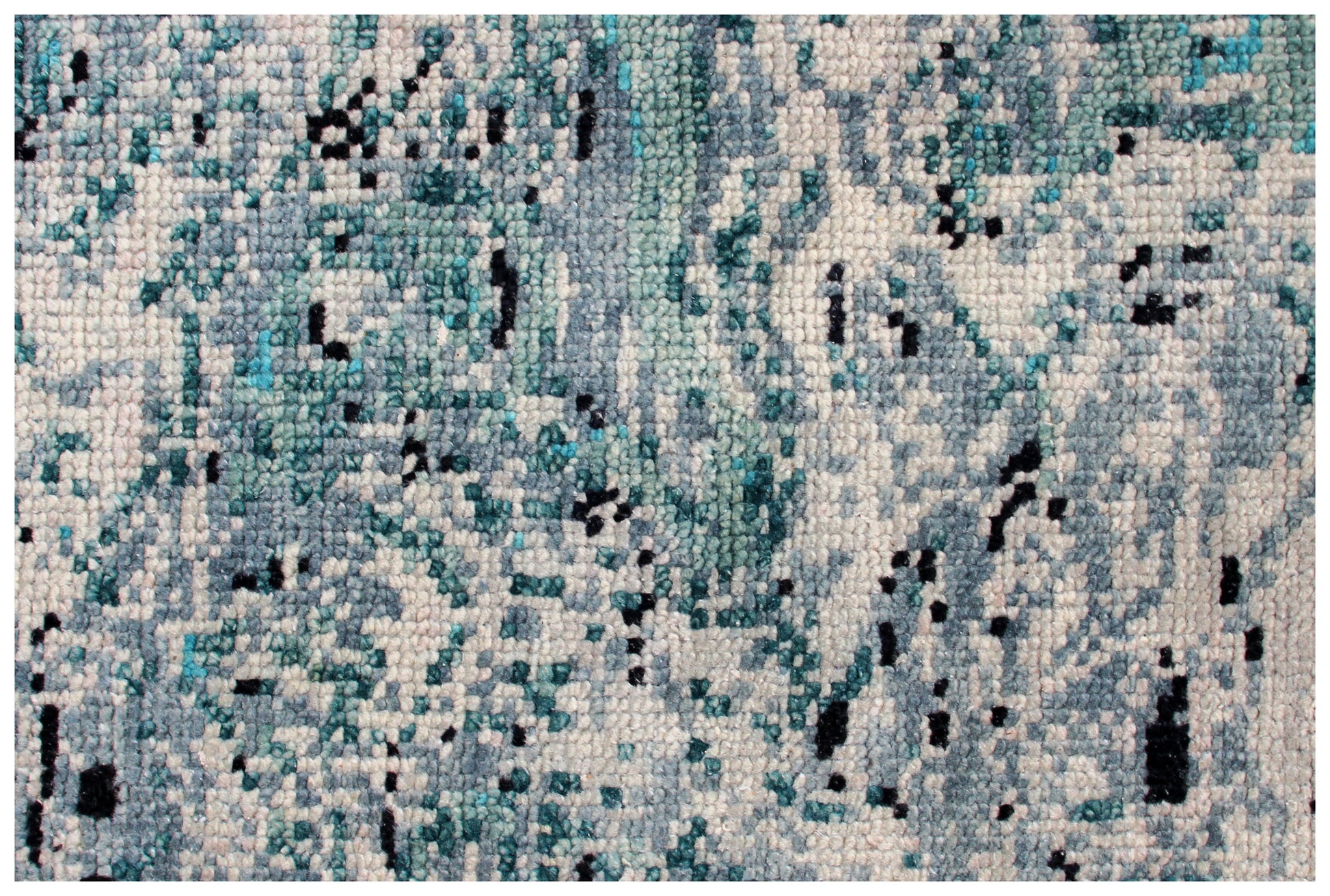 Turquoise Teal Hand Knotted Wool Rug 8x10 - Grey Beige Modern Abstract 40 KPSI Bhadohi Rugs