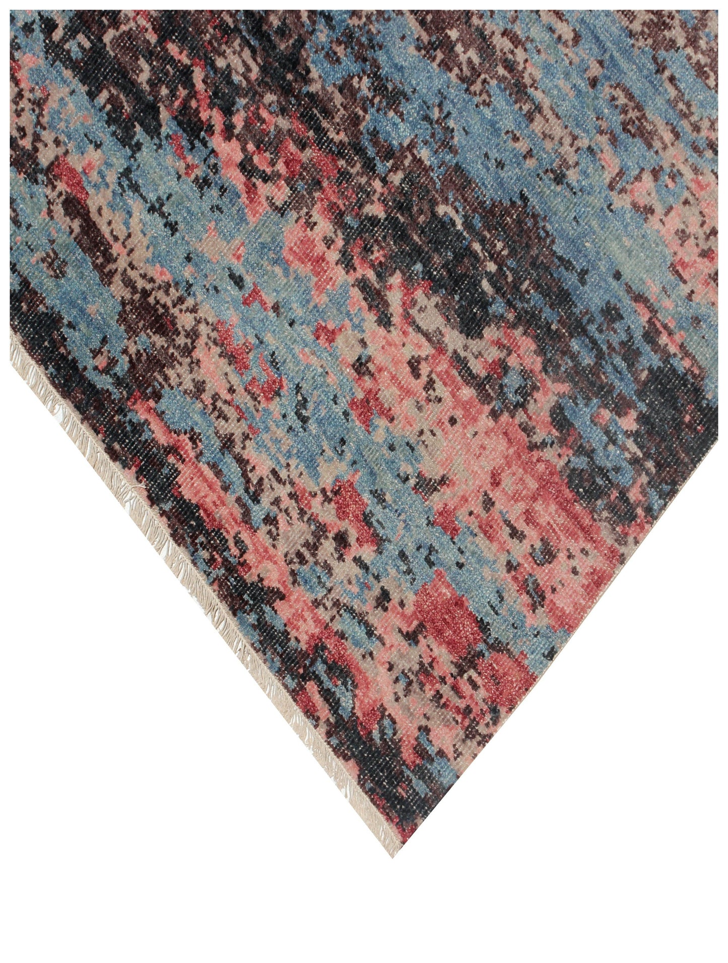 8x10 Modern Abstract Brown Blue Red Hand Knotted Wool Rug.