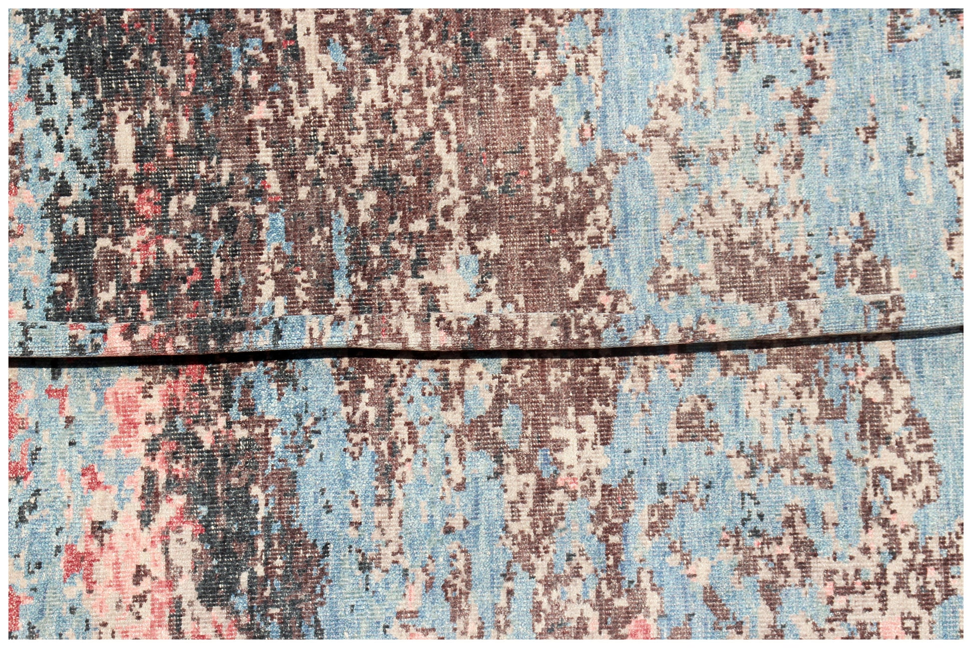 8x10 Modern Abstract Brown Blue Red Hand Knotted Wool Rug.