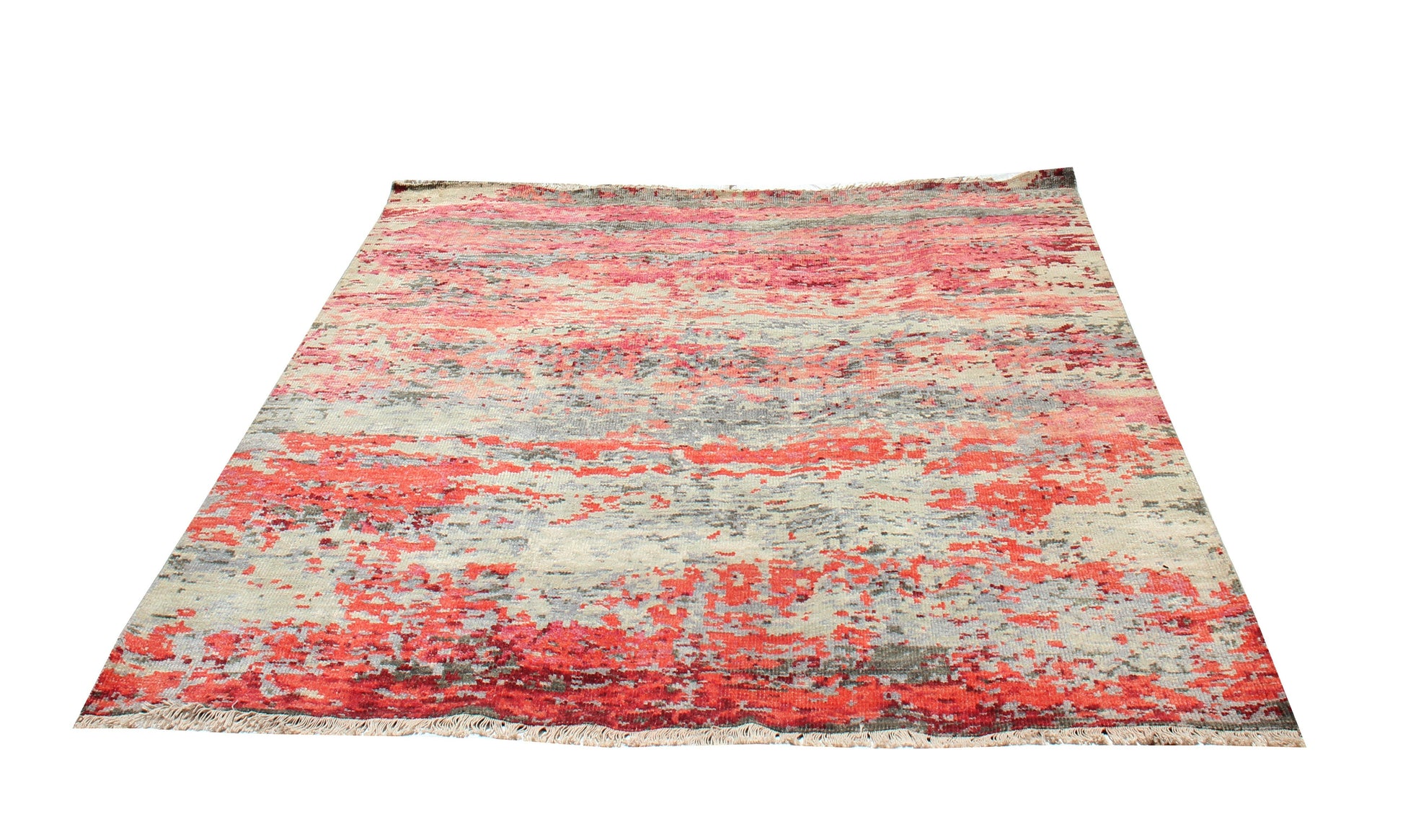 Brick Red Beige Gray 8x10 Modern Abstract Hand Knotted Wool Rug.