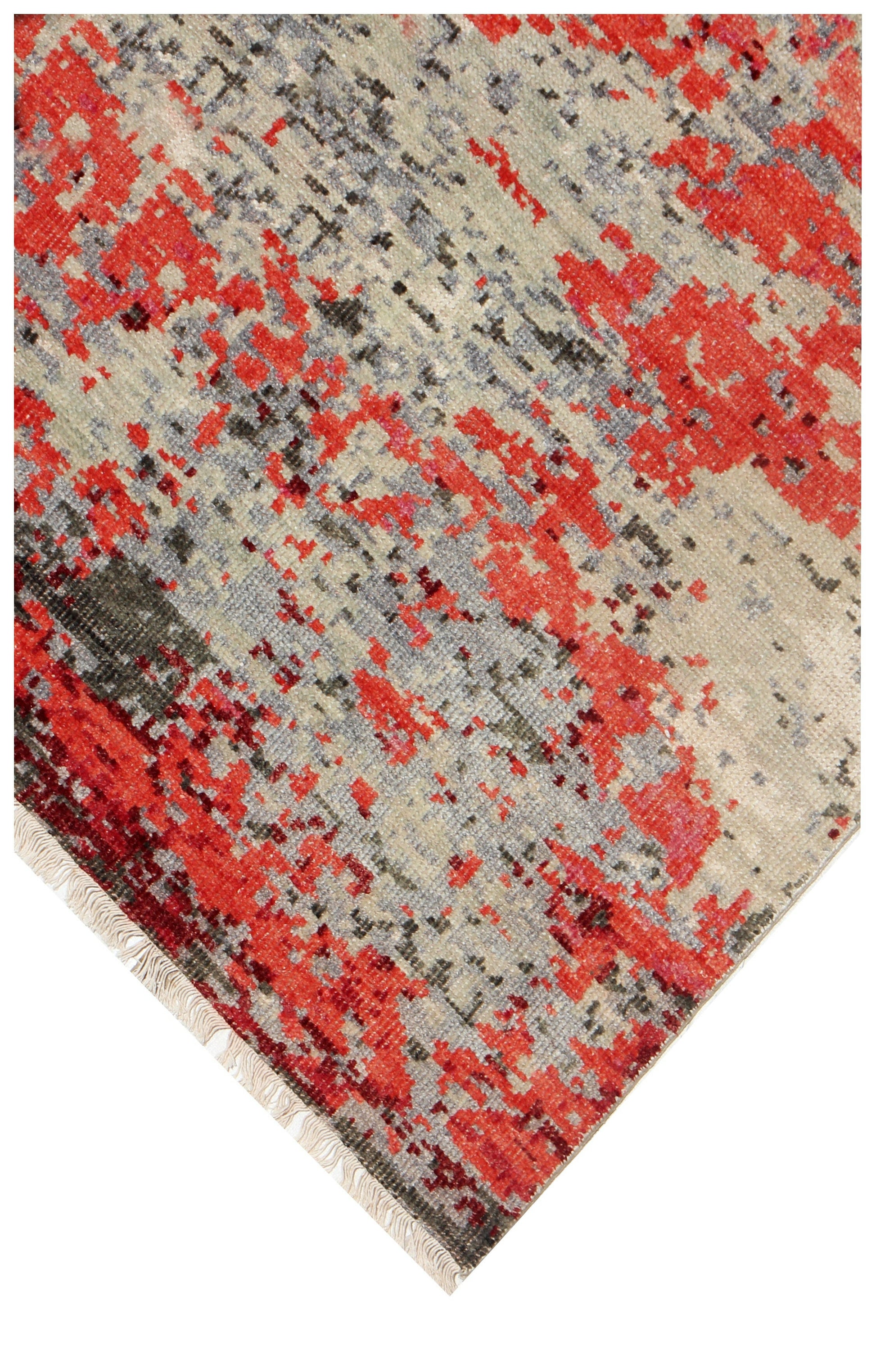 Brick Red Beige Gray 8x10 Modern Abstract Hand Knotted Wool Rug.