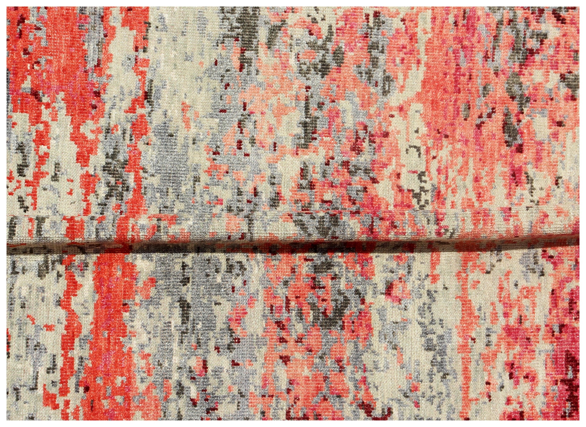 Brick Red Beige Gray 8x10 Modern Abstract Hand Knotted Wool Rug.