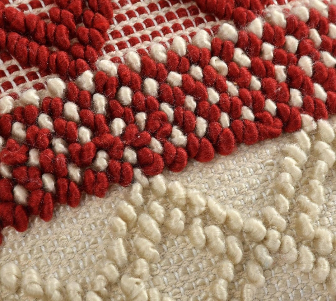 Hand Crafted Pit Loom Cushion Covers 16x16 - Pack of 3 Maroon Cotton Diamond Pattern with Tassels