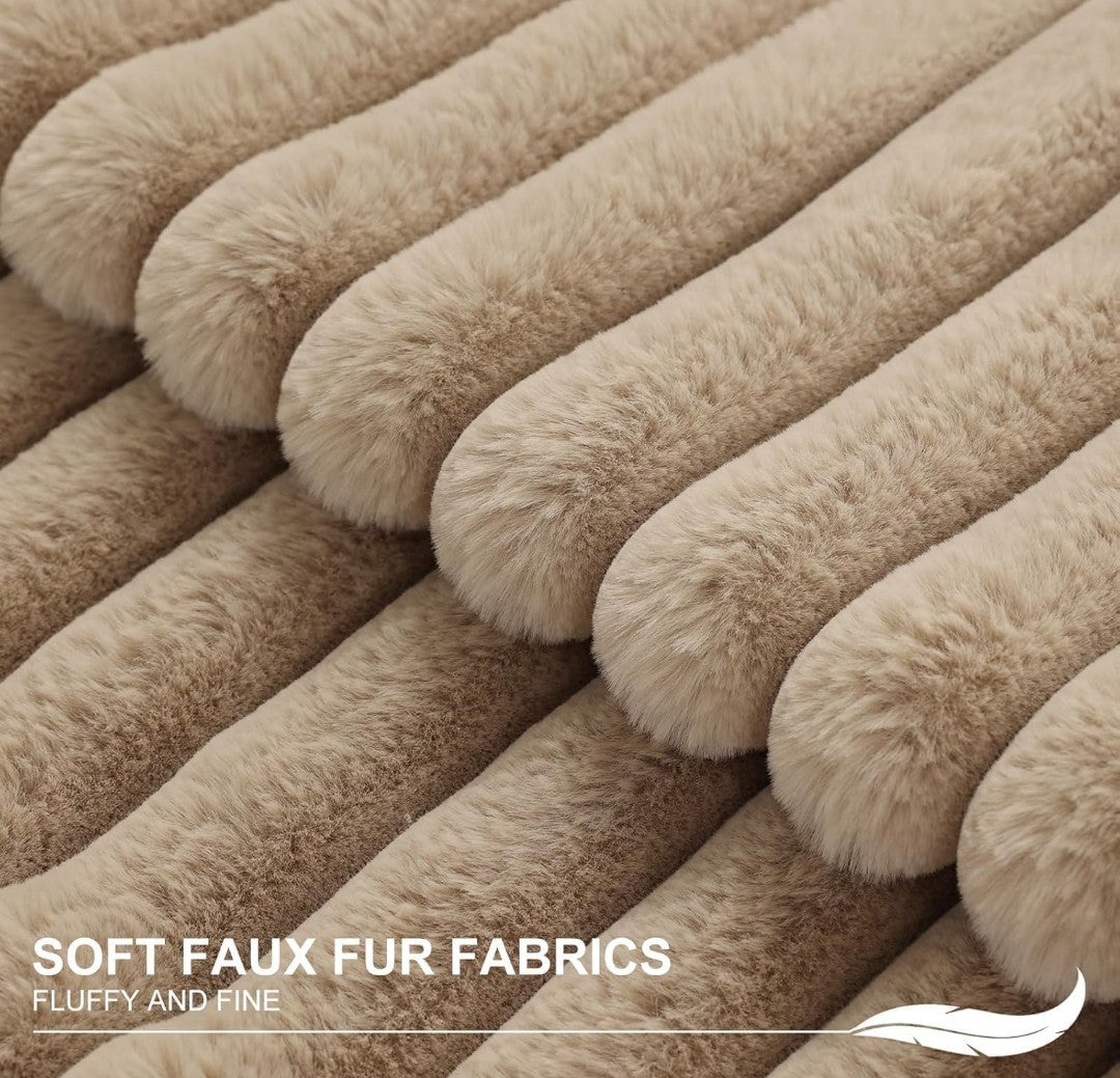 AEROHAVEN Faux Rabbit Fur Striped Throw Pillow Covers  Brown Velvet Cushion Covers 16x16 Inch (2pcs)