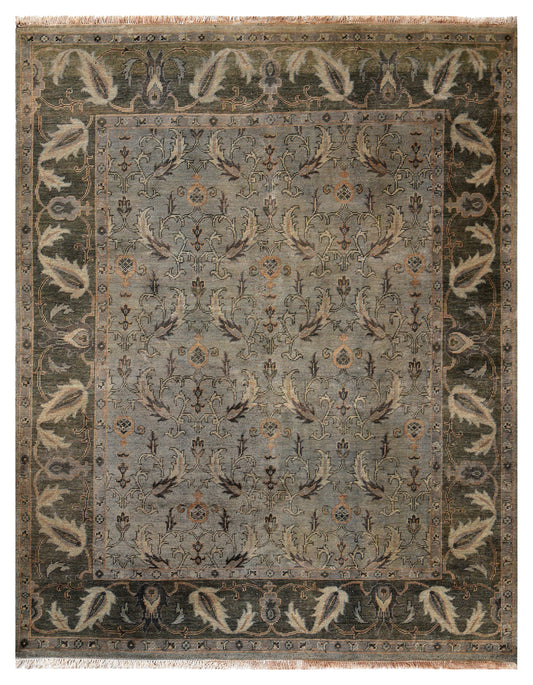 Antique Washed Blue Grey Sage Green Ivory Turkish Ziegler Floral Vine Hand Knotted Wool 8x10 Bhadohi Area Rug