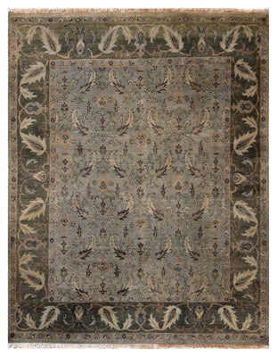 Antique Washed Blue Grey Sage Green Ivory Turkish Ziegler Floral Vine Hand Knotted Wool 8x10 Bhadohi Area Rug