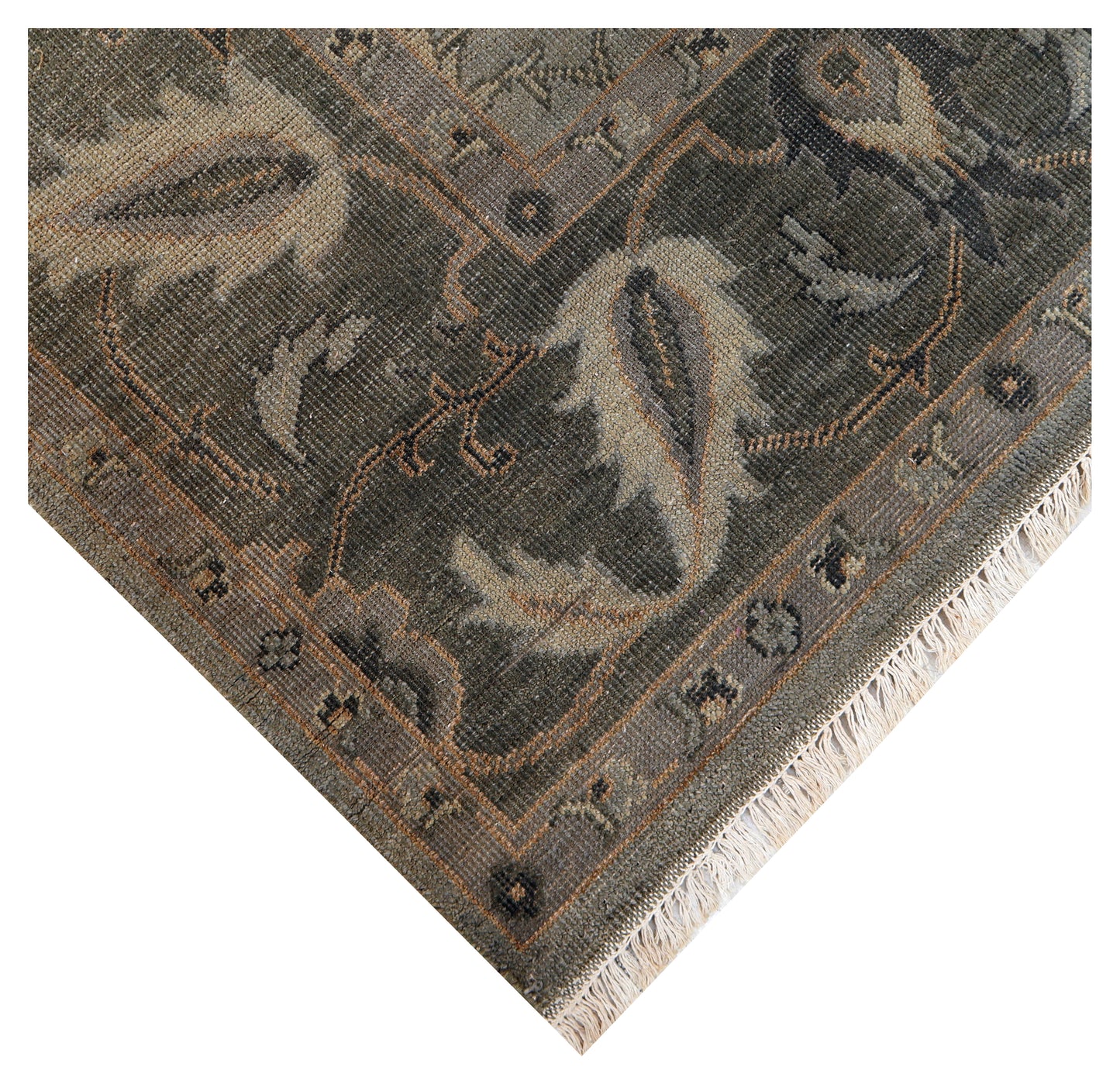 Antique Washed Blue Grey Sage Green Ivory Turkish Ziegler Floral Vine Hand Knotted Wool 8x10 Bhadohi Area Rug