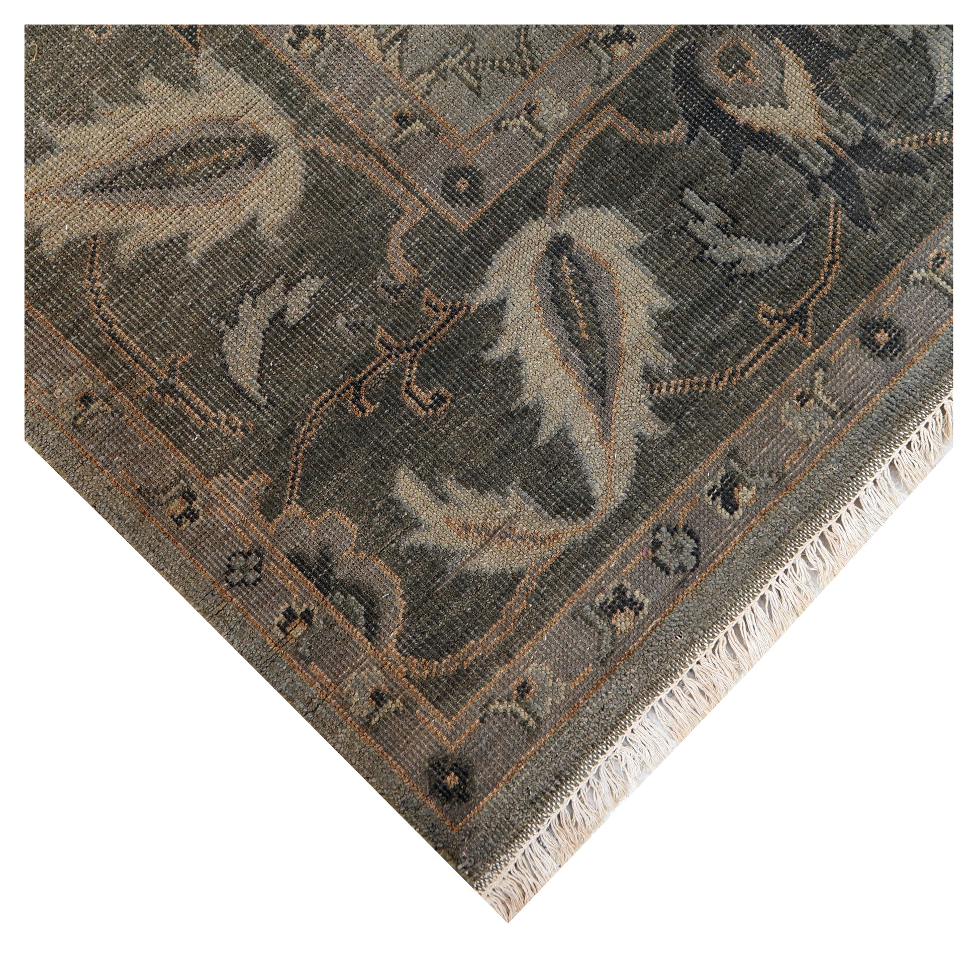 Antique Washed Blue Grey Sage Green Ivory Turkish Ziegler Floral Vine Hand Knotted Wool 8x10 Bhadohi Area Rug