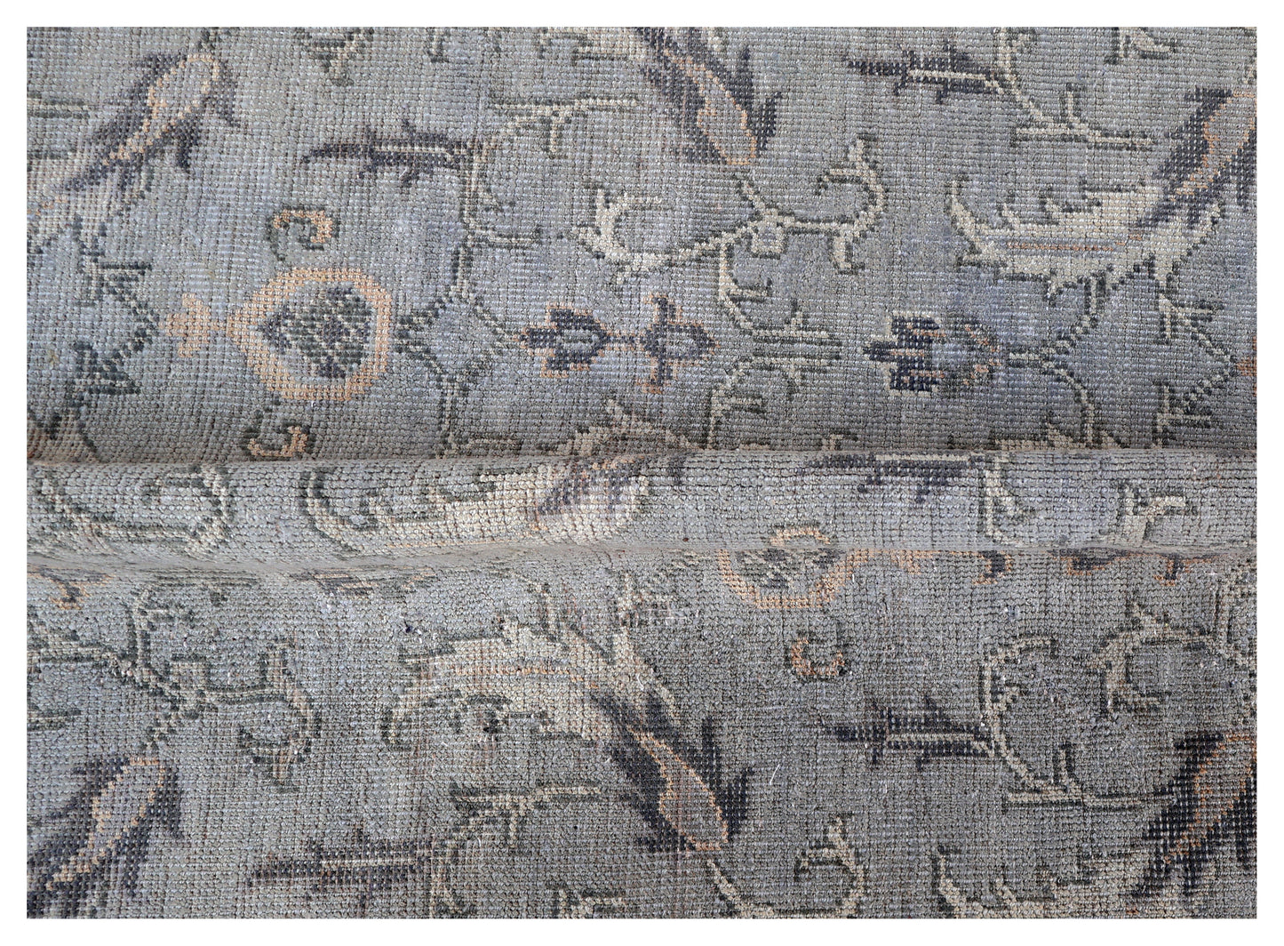 Antique Washed Blue Grey Sage Green Ivory Turkish Ziegler Floral Vine Hand Knotted Wool 8x10 Bhadohi Area Rug