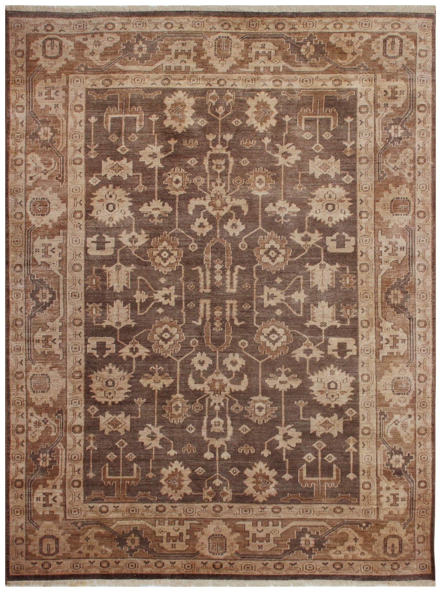 Antique Style Vintage Look Oushak Floral Hand Knotted Brown Beige 8x10 Wool Area Rug