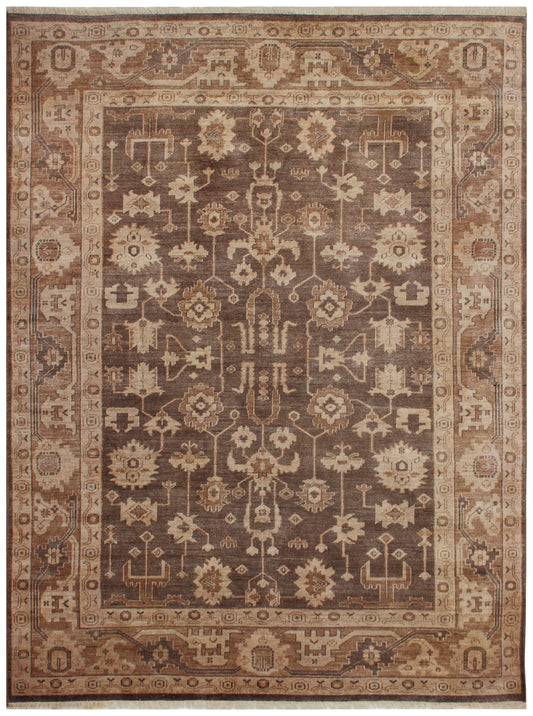 Antique Style Vintage Look Oushak Floral Hand Knotted Brown Beige 8x10 Wool Area Rug