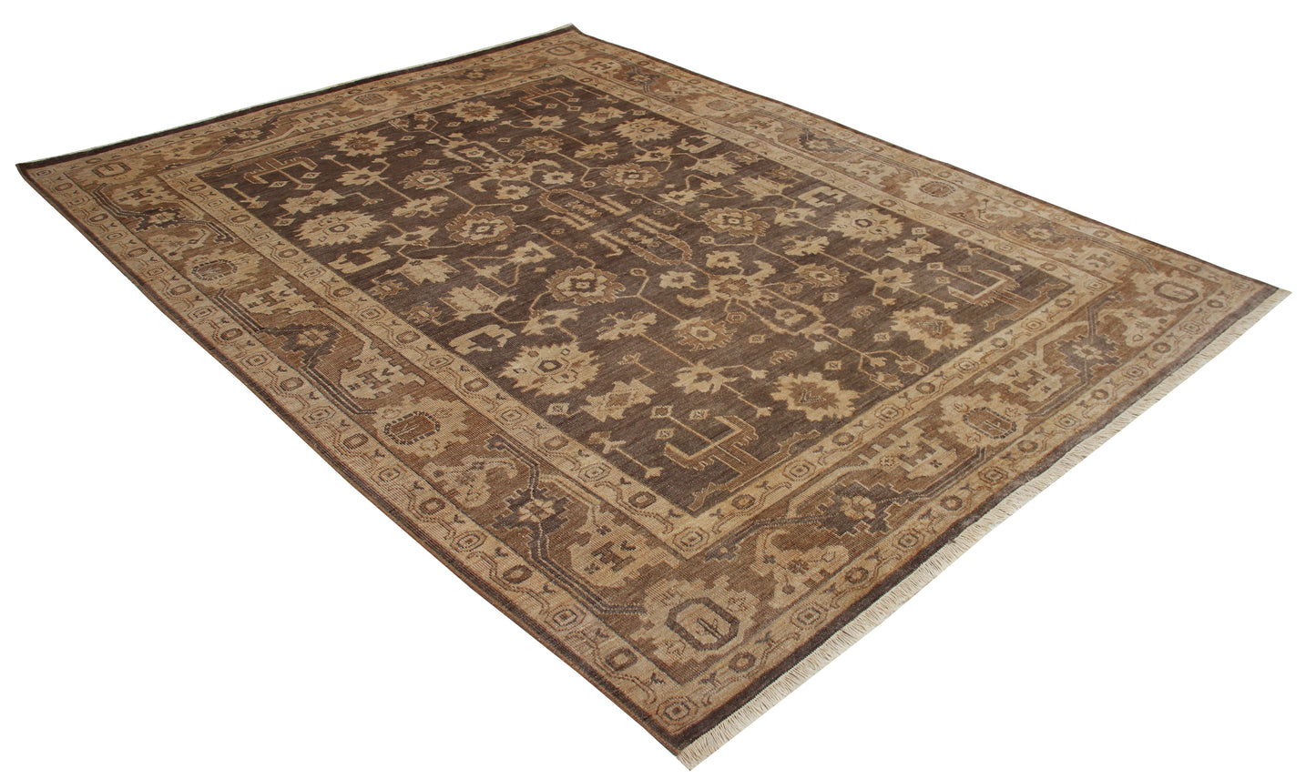 Antique Style Vintage Look Oushak Floral Hand Knotted Brown Beige 8x10 Wool Area Rug