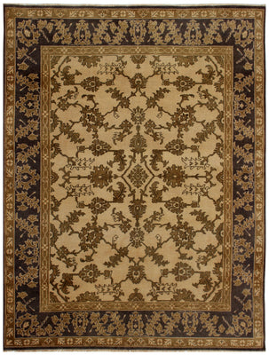 Antique Style Vintage Look Oushak Floral Hand Knotted Beige Brown 8x10 Wool Area Rug