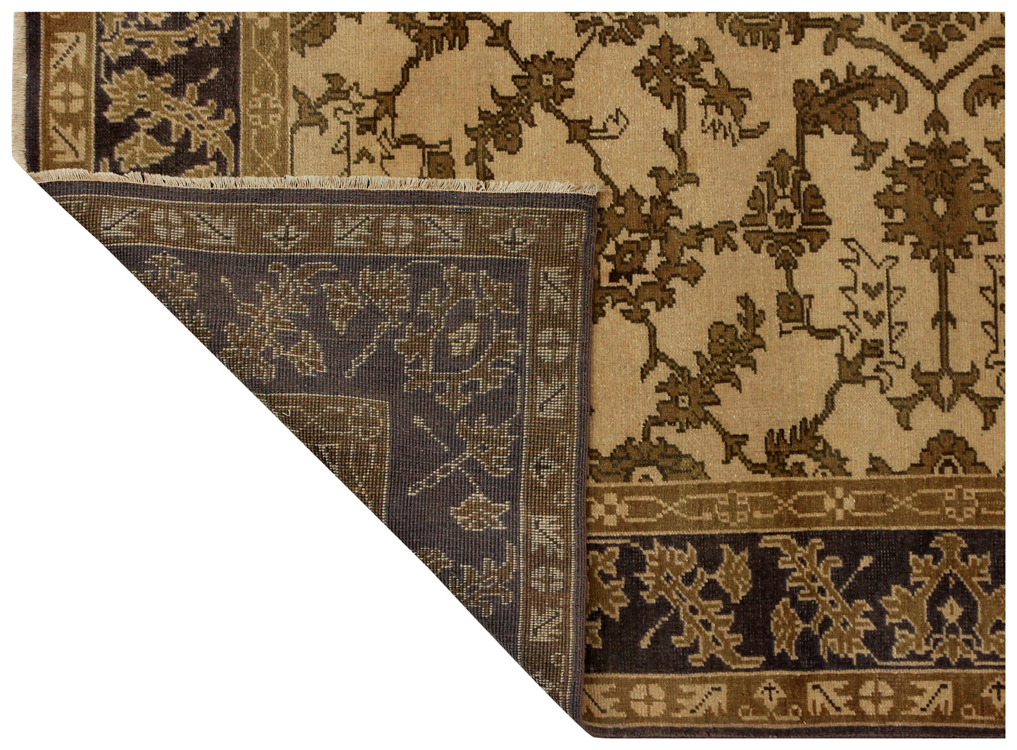 Antique Style Vintage Look Oushak Floral Hand Knotted Beige Brown 8x10 Wool Area Rug