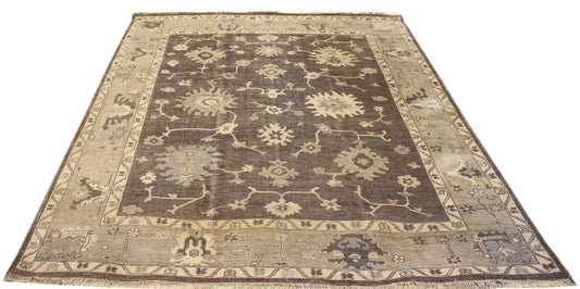 Oriental Oushak Hand Knotted Brown Beige 8x10 Wool Area Rug - Vintage Style Antique Look